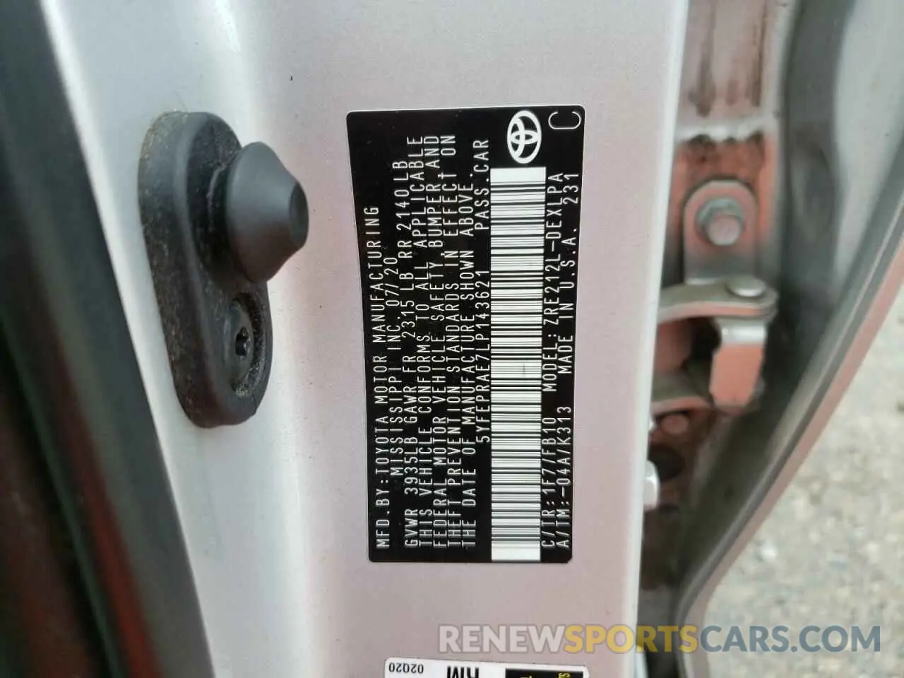 12 Photograph of a damaged car 5YFEPRAE7LP143621 TOYOTA COROLLA 2020