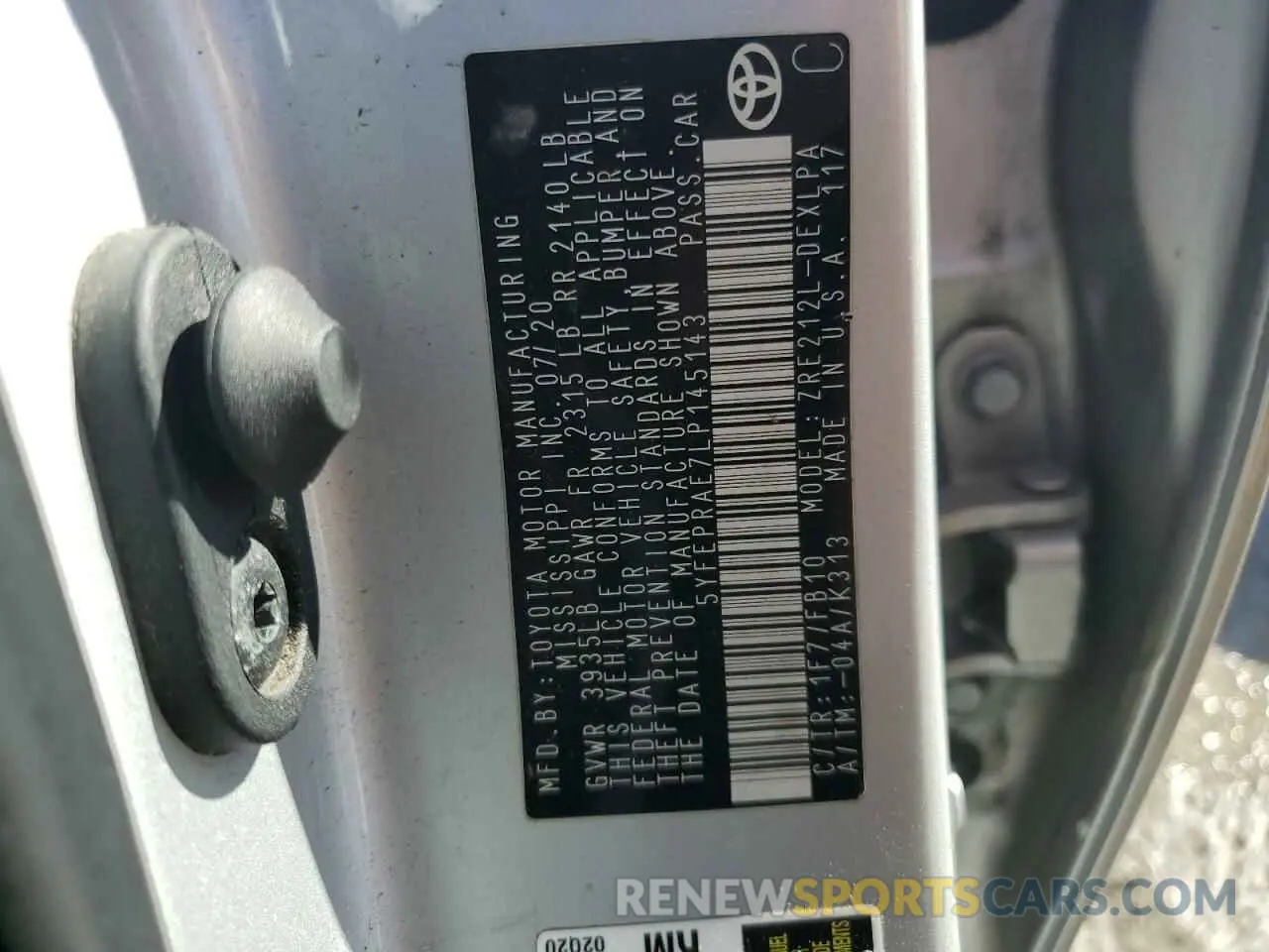 12 Photograph of a damaged car 5YFEPRAE7LP145143 TOYOTA COROLLA 2020