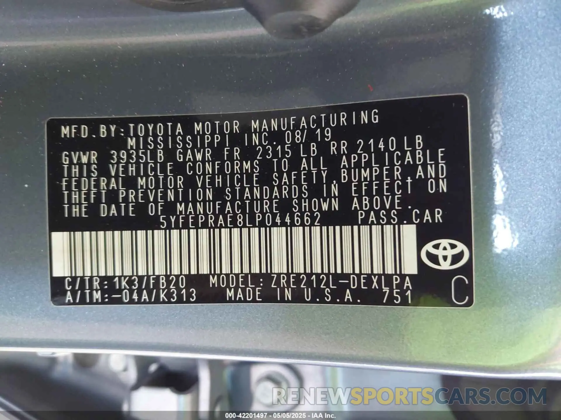 9 Photograph of a damaged car 5YFEPRAE8LP044662 TOYOTA COROLLA 2020