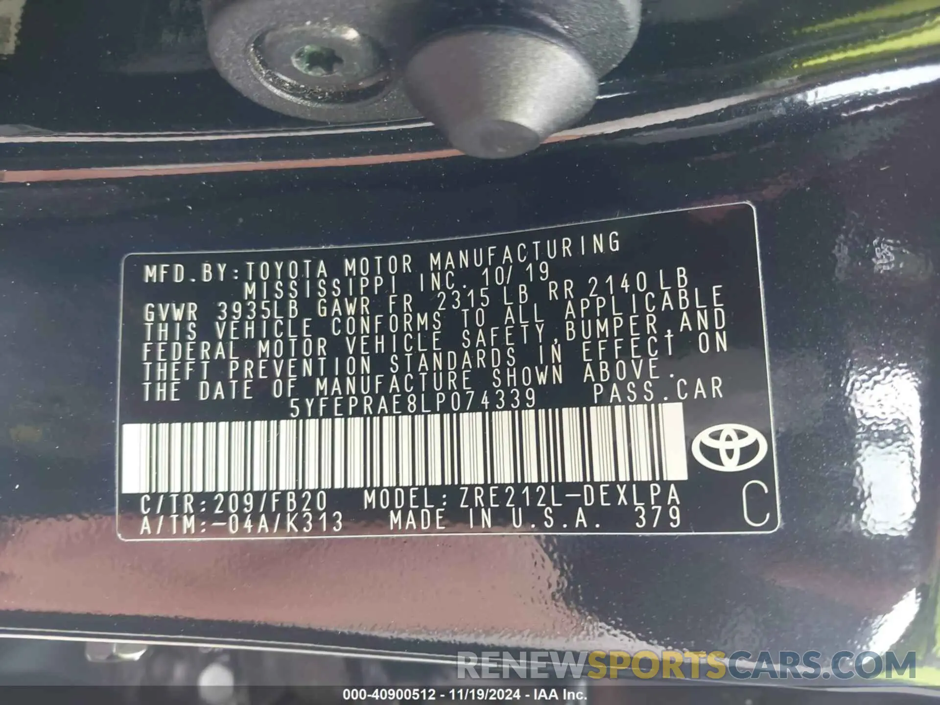 9 Фотография поврежденного автомобиля 5YFEPRAE8LP074339 TOYOTA COROLLA 2020