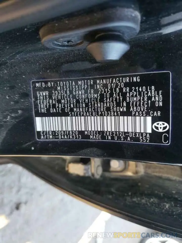 10 Photograph of a damaged car 5YFEPRAE8LP103841 TOYOTA COROLLA 2020