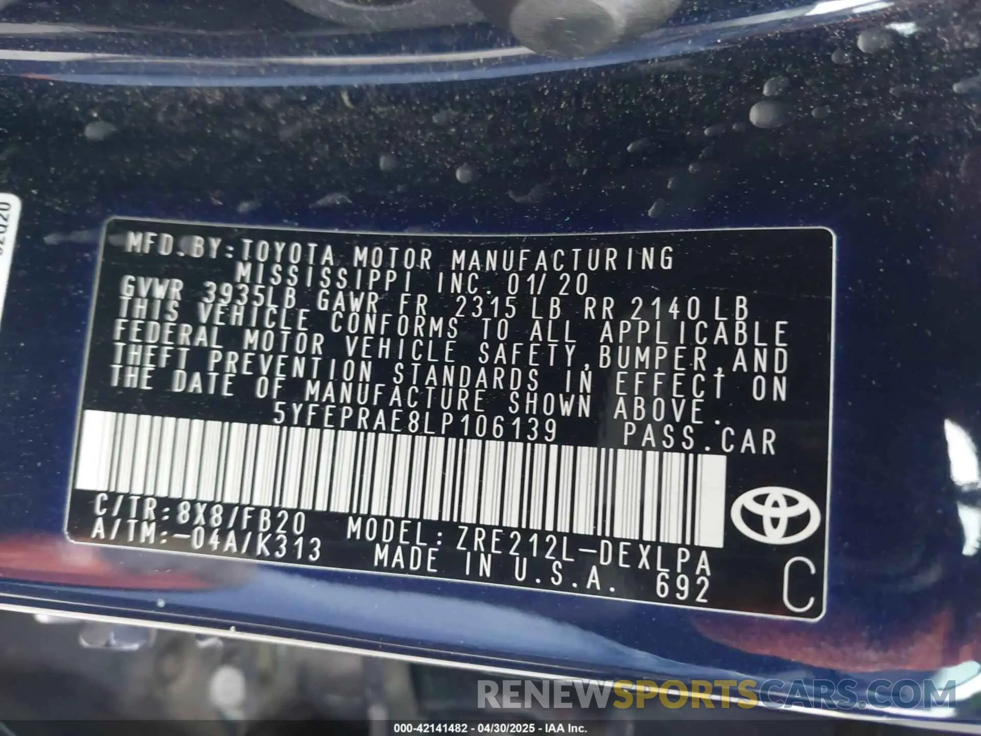 9 Photograph of a damaged car 5YFEPRAE8LP106139 TOYOTA COROLLA 2020