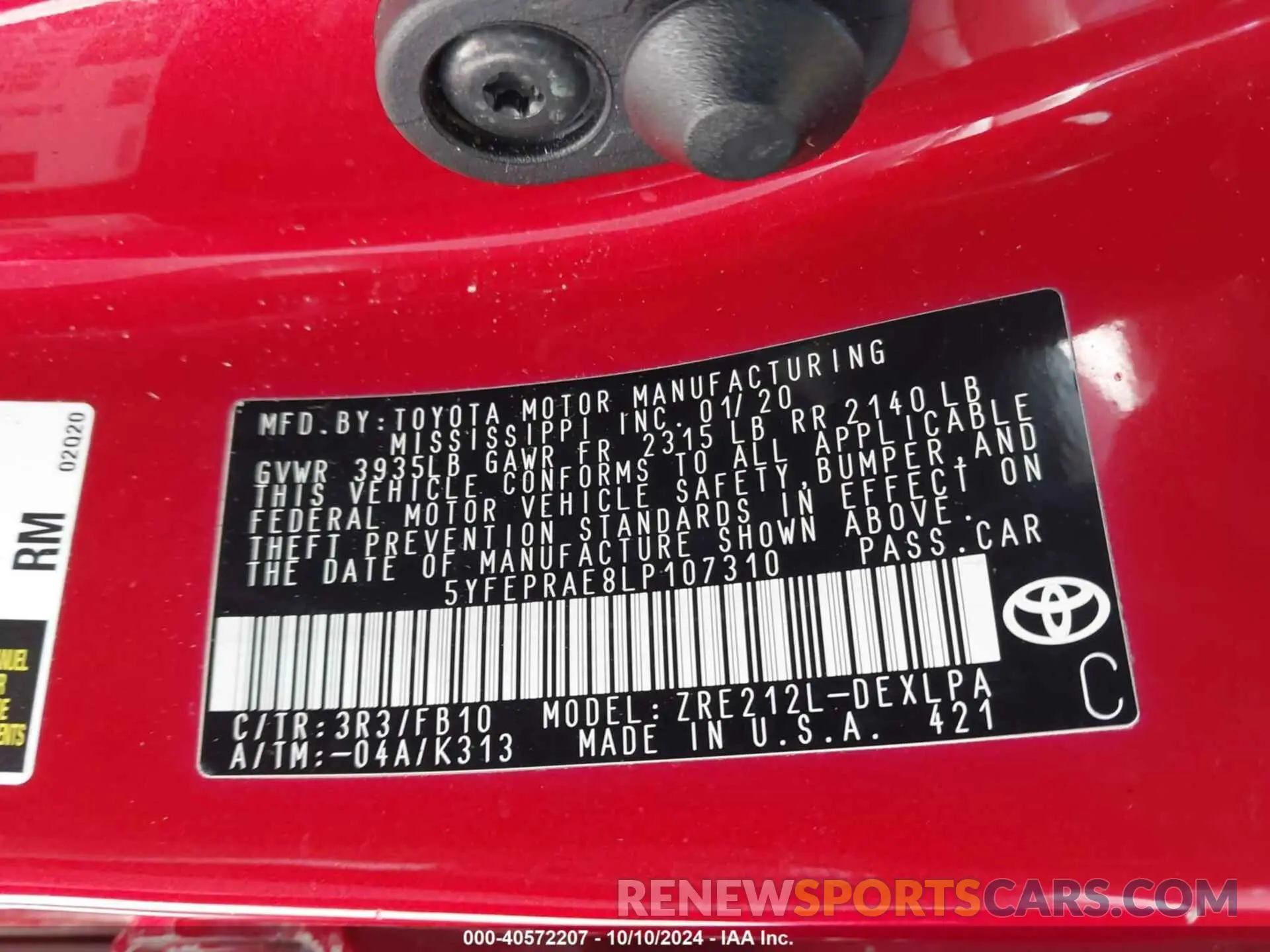 9 Photograph of a damaged car 5YFEPRAE8LP107310 TOYOTA COROLLA 2020