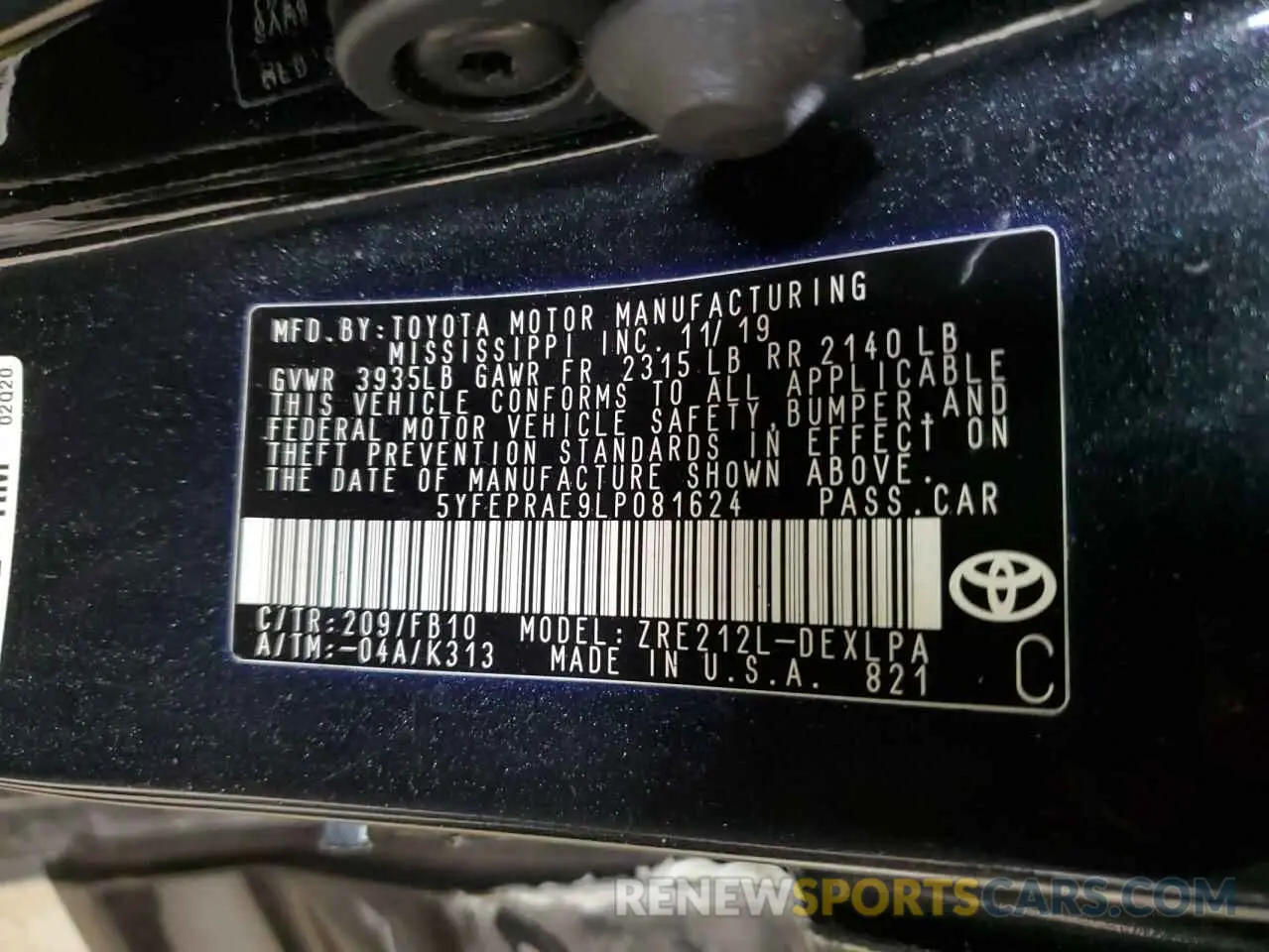 12 Фотография поврежденного автомобиля 5YFEPRAE9LP081624 TOYOTA COROLLA 2020