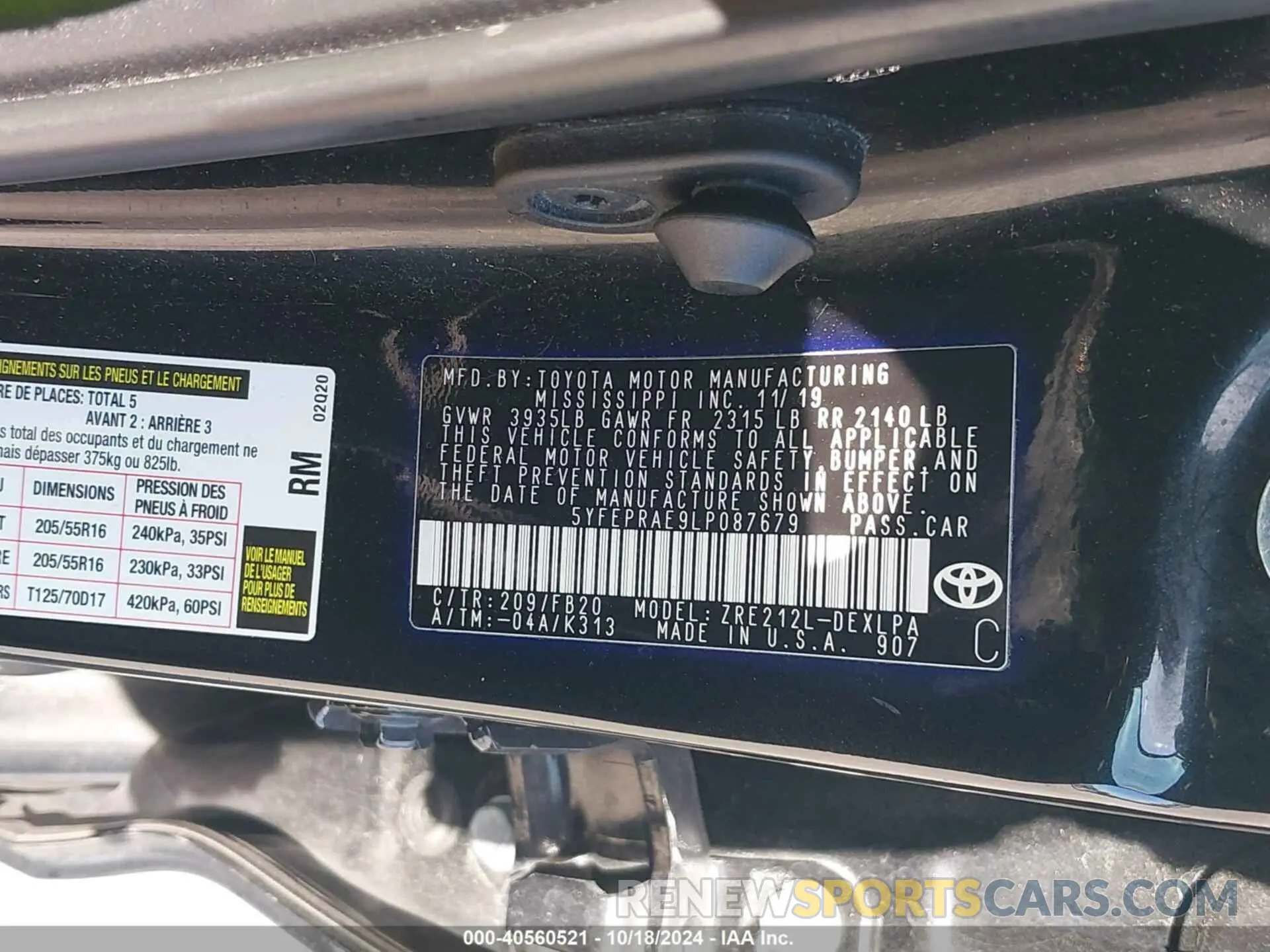 9 Photograph of a damaged car 5YFEPRAE9LP087679 TOYOTA COROLLA 2020