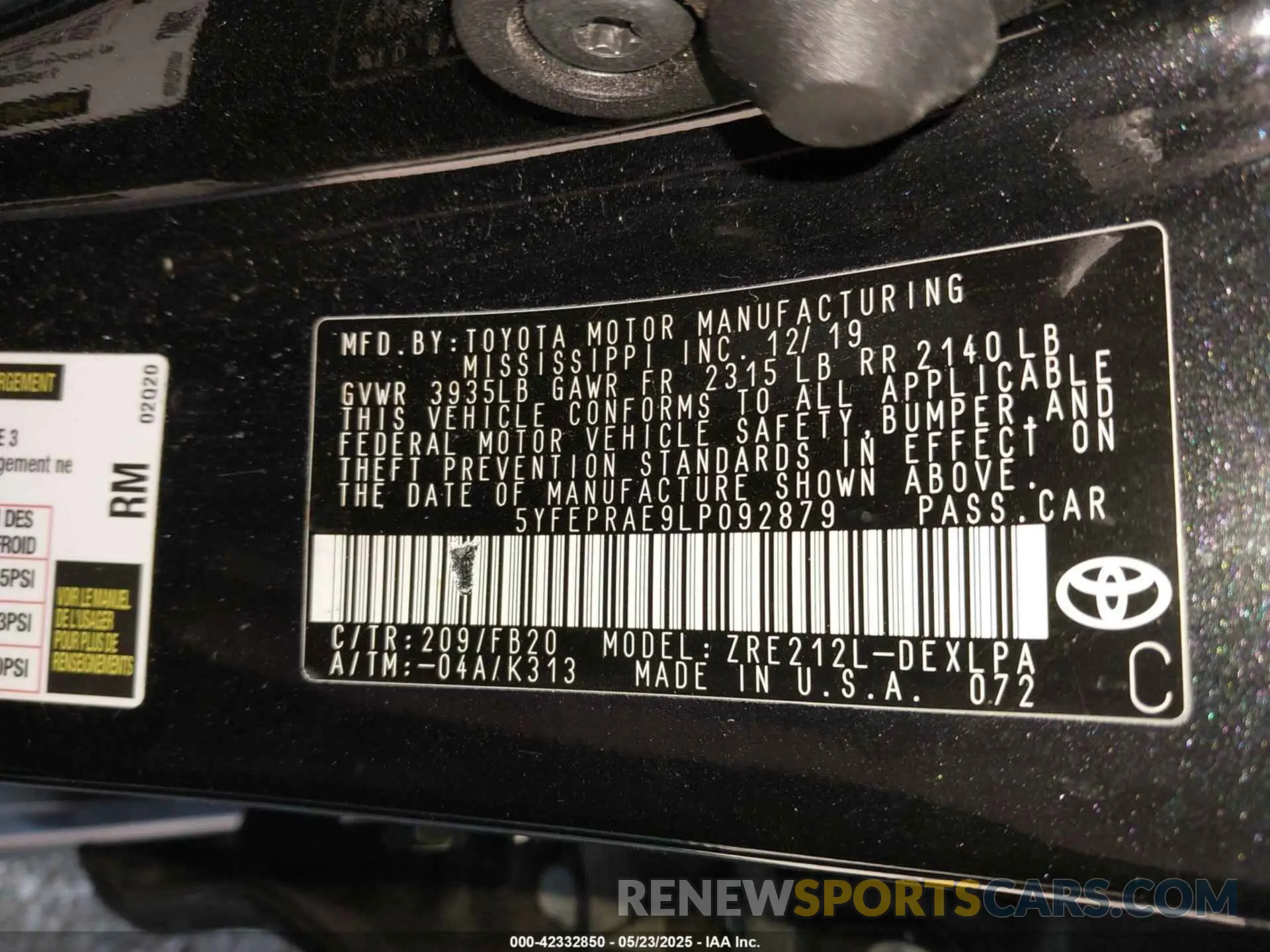 9 Фотография поврежденного автомобиля 5YFEPRAE9LP092879 TOYOTA COROLLA 2020