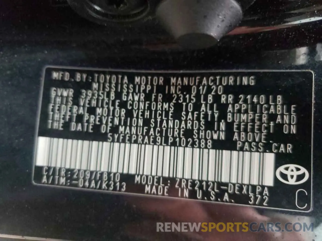 10 Photograph of a damaged car 5YFEPRAE9LP102388 TOYOTA COROLLA 2020