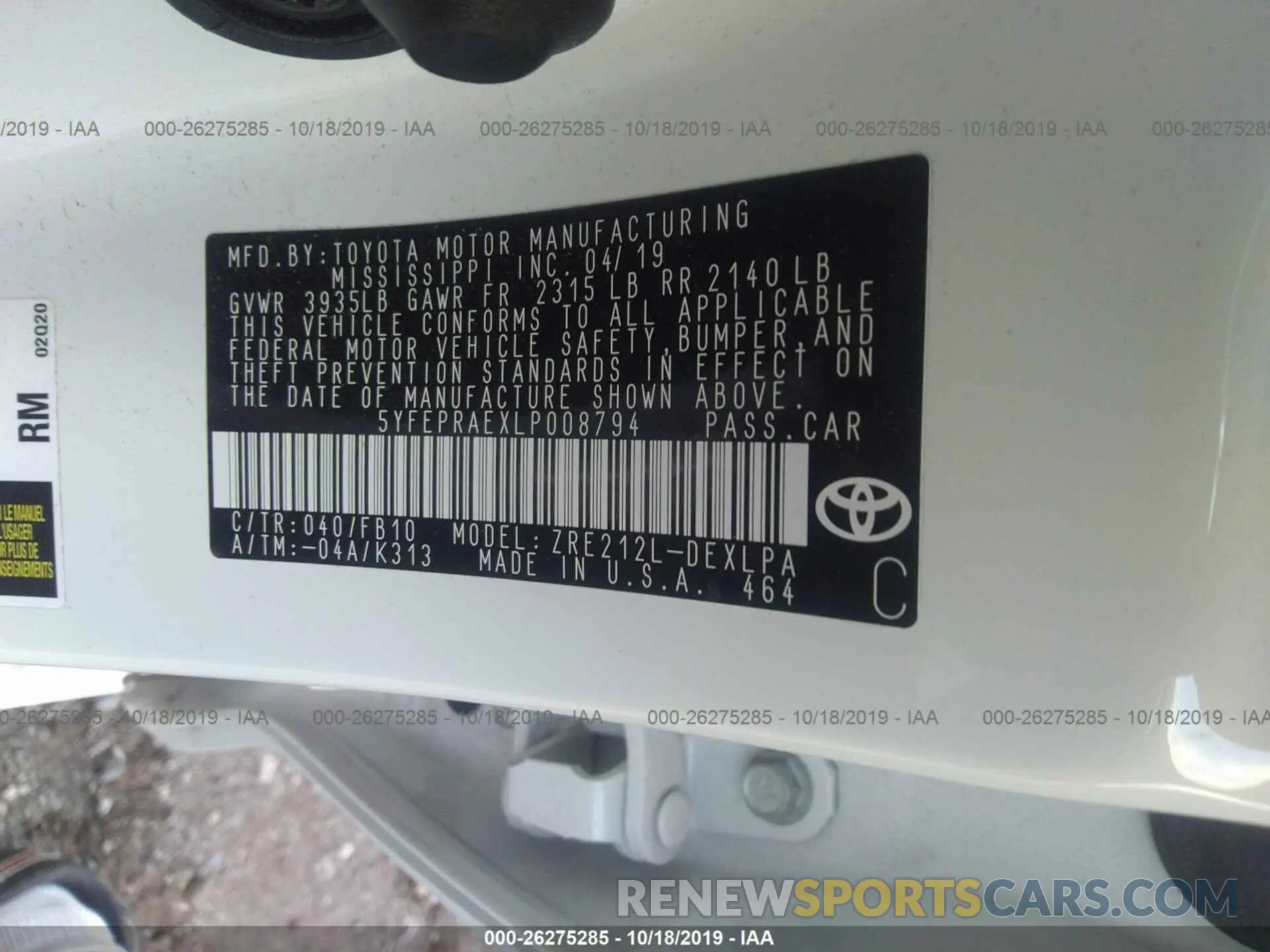 9 Фотография поврежденного автомобиля 5YFEPRAEXLP008794 TOYOTA COROLLA 2020