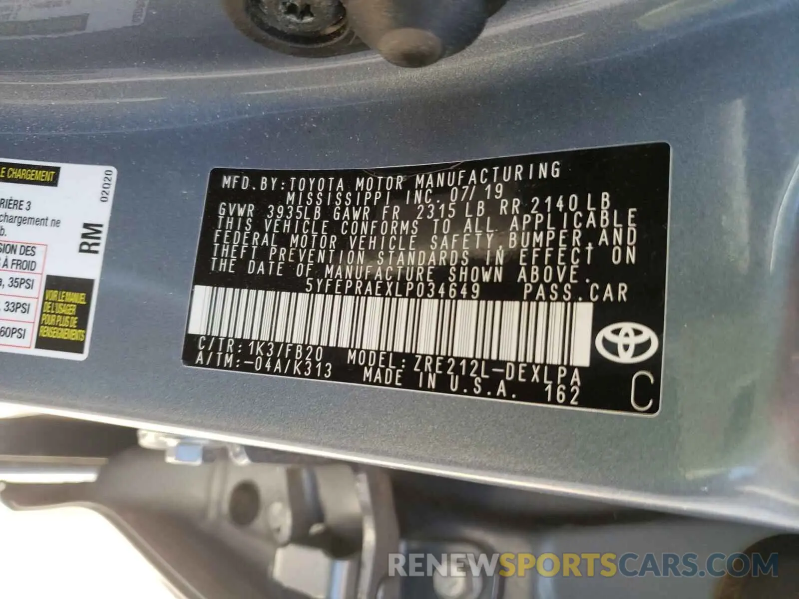 10 Photograph of a damaged car 5YFEPRAEXLP034649 TOYOTA COROLLA 2020