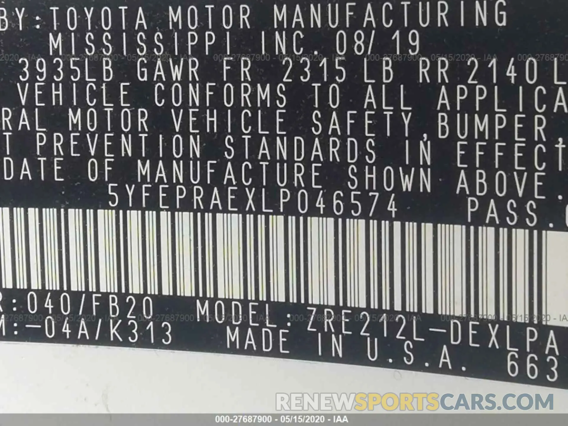 9 Photograph of a damaged car 5YFEPRAEXLP046574 TOYOTA COROLLA 2020
