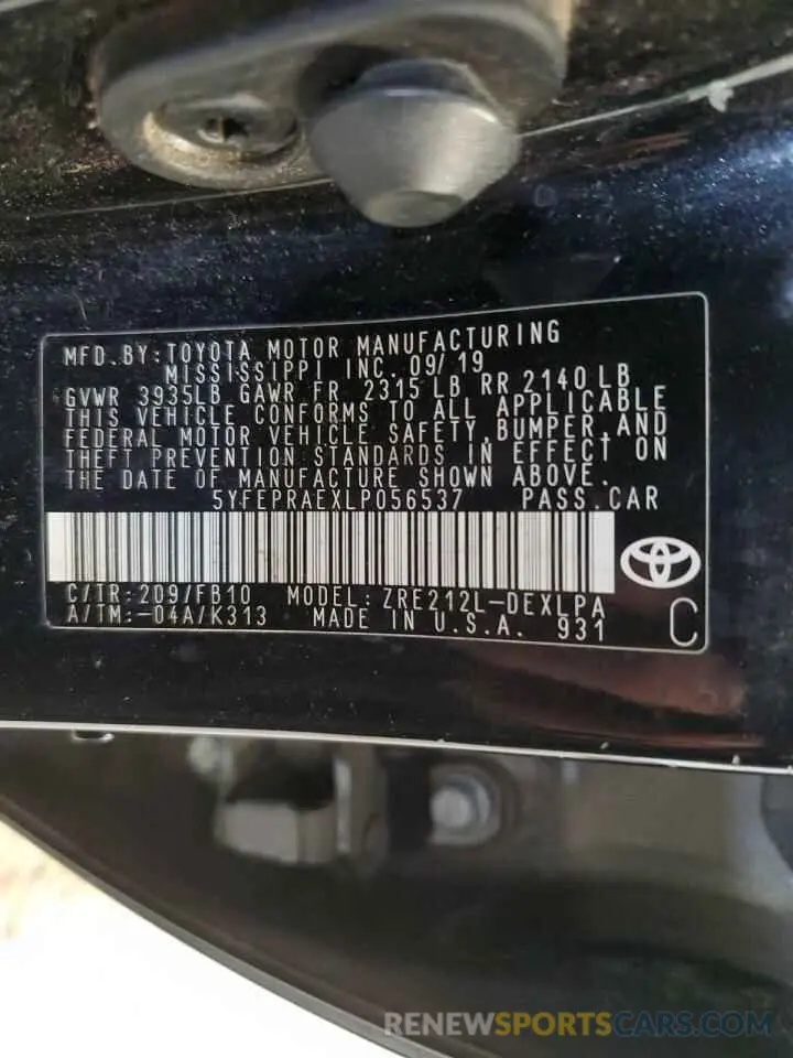12 Фотография поврежденного автомобиля 5YFEPRAEXLP056537 TOYOTA COROLLA 2020