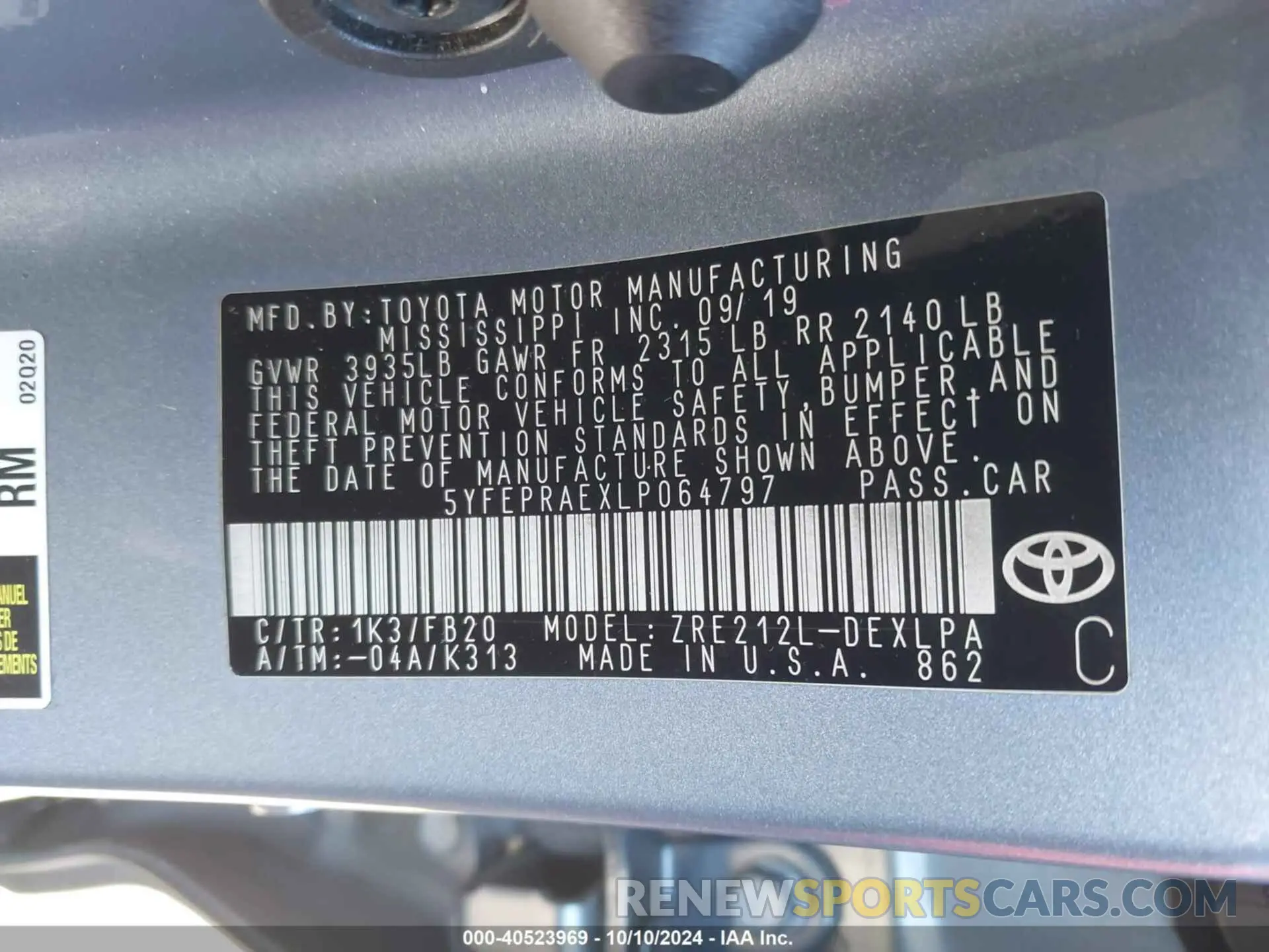 9 Фотография поврежденного автомобиля 5YFEPRAEXLP064797 TOYOTA COROLLA 2020