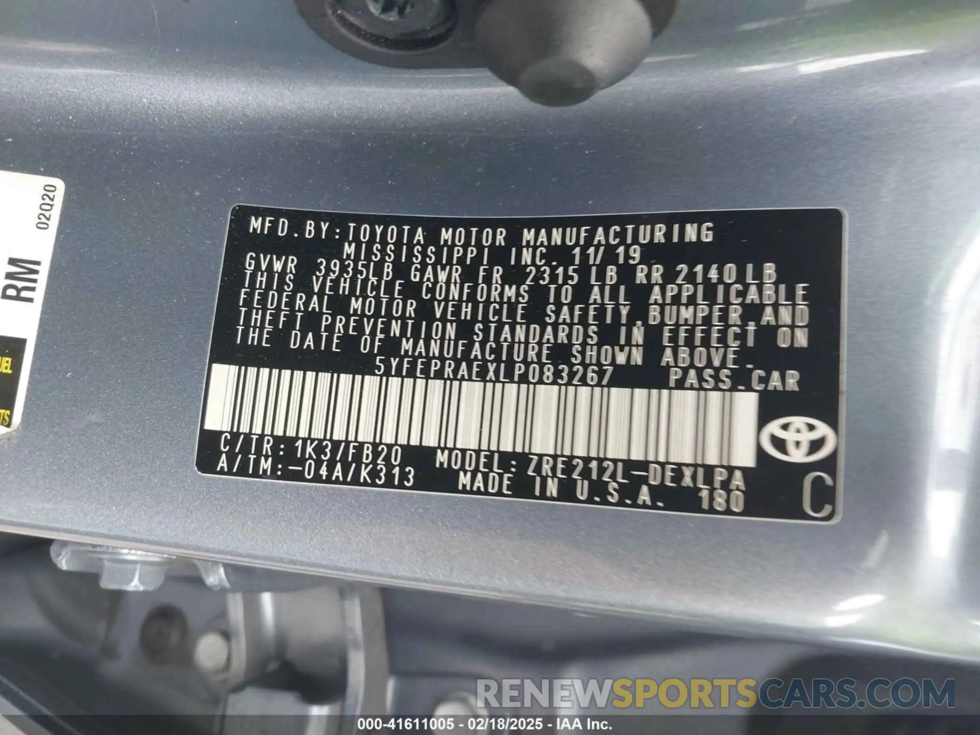 9 Фотография поврежденного автомобиля 5YFEPRAEXLP083267 TOYOTA COROLLA 2020