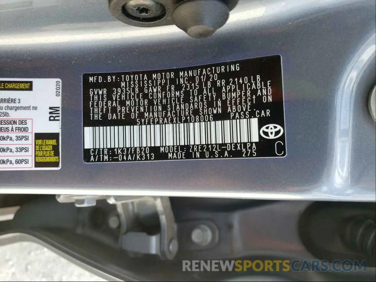 10 Photograph of a damaged car 5YFEPRAEXLP108006 TOYOTA COROLLA 2020