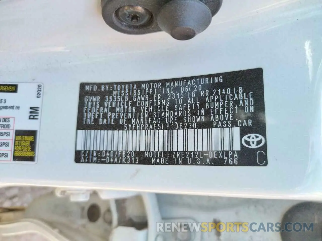 12 Фотография поврежденного автомобиля 5YFHPRAE5LP136230 TOYOTA COROLLA 2020