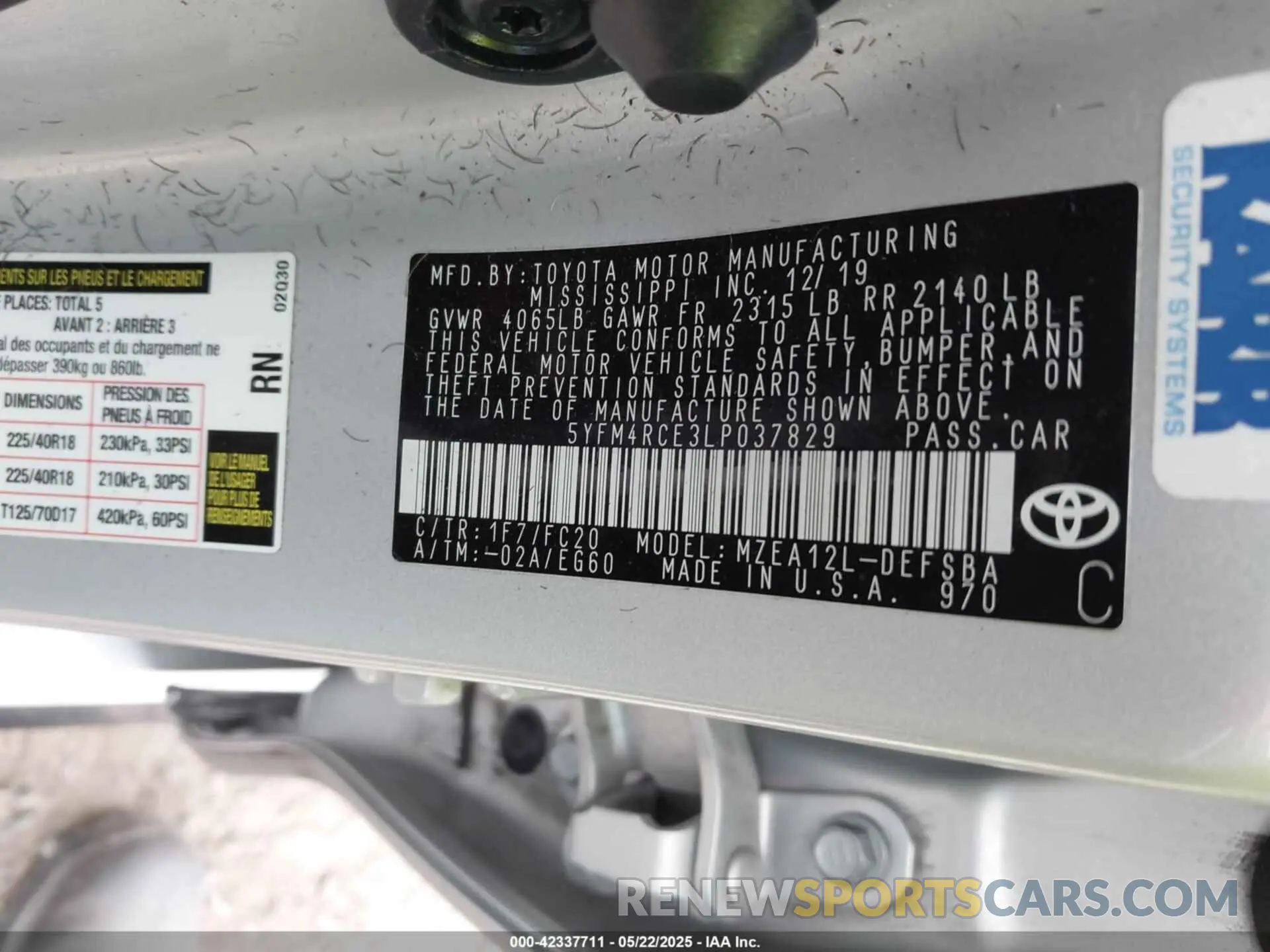 9 Фотография поврежденного автомобиля 5YFM4RCE3LP037829 TOYOTA COROLLA 2020