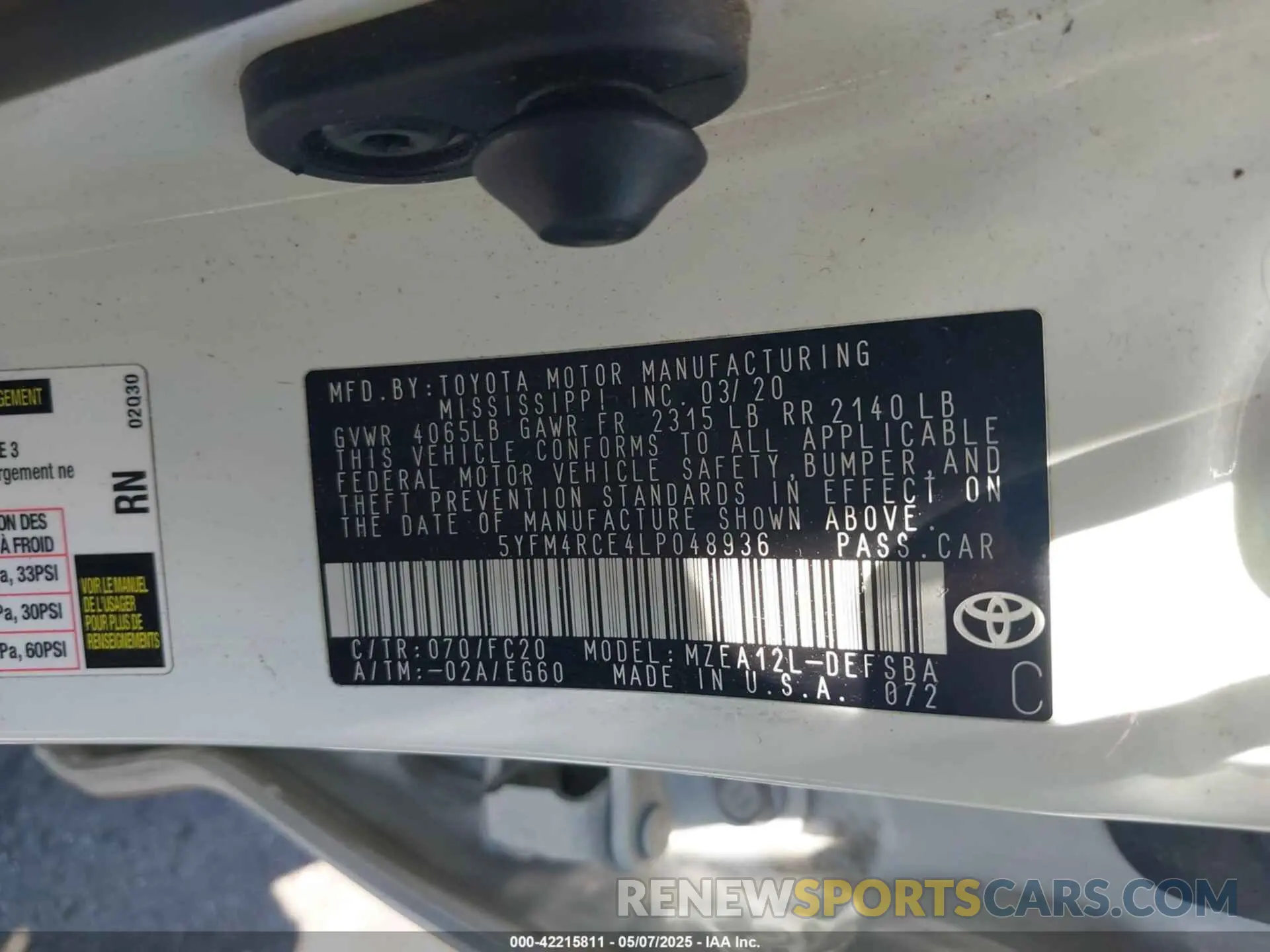 9 Фотография поврежденного автомобиля 5YFM4RCE4LP048936 TOYOTA COROLLA 2020