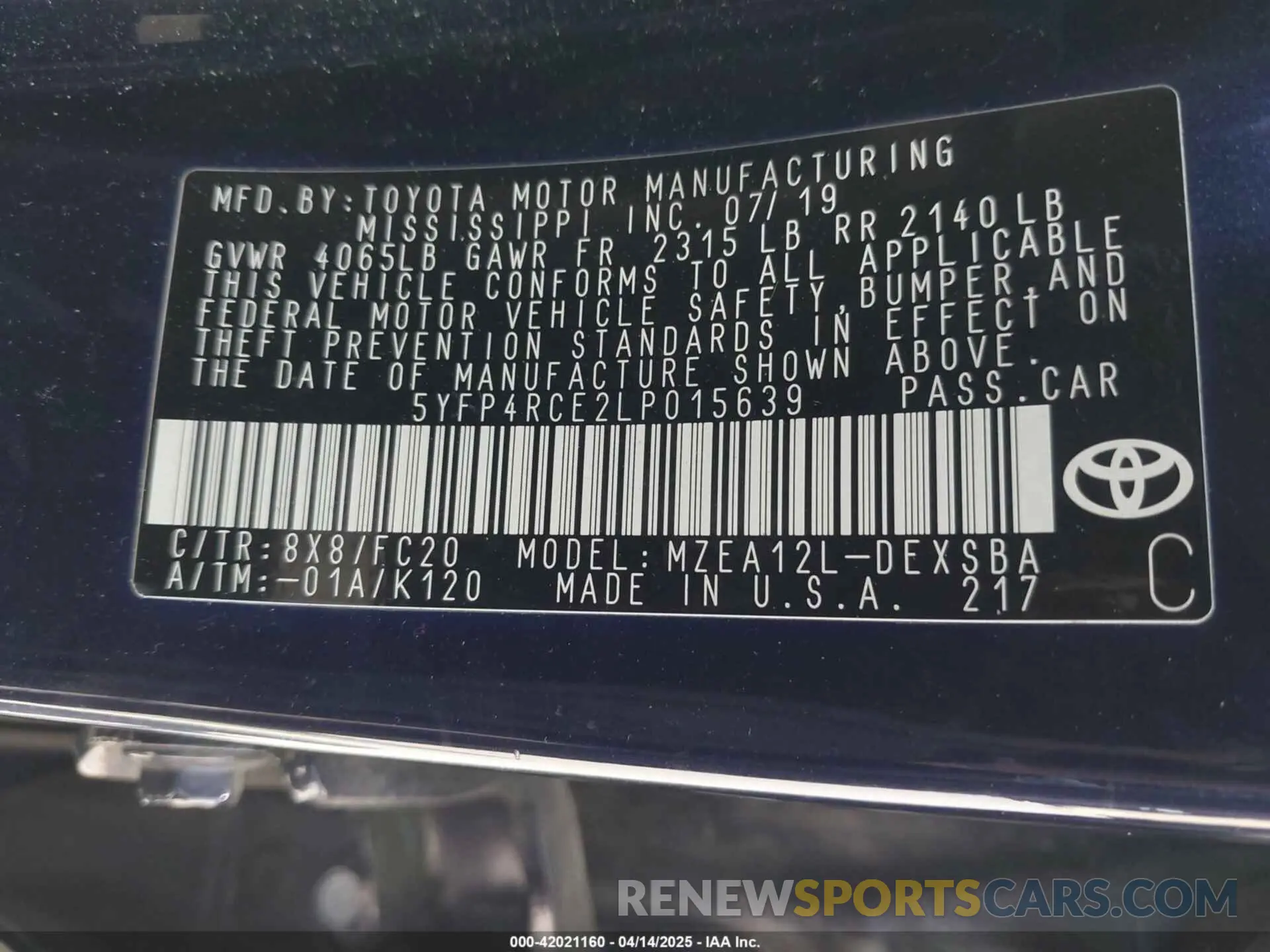 9 Photograph of a damaged car 5YFP4RCE2LP015639 TOYOTA COROLLA 2020