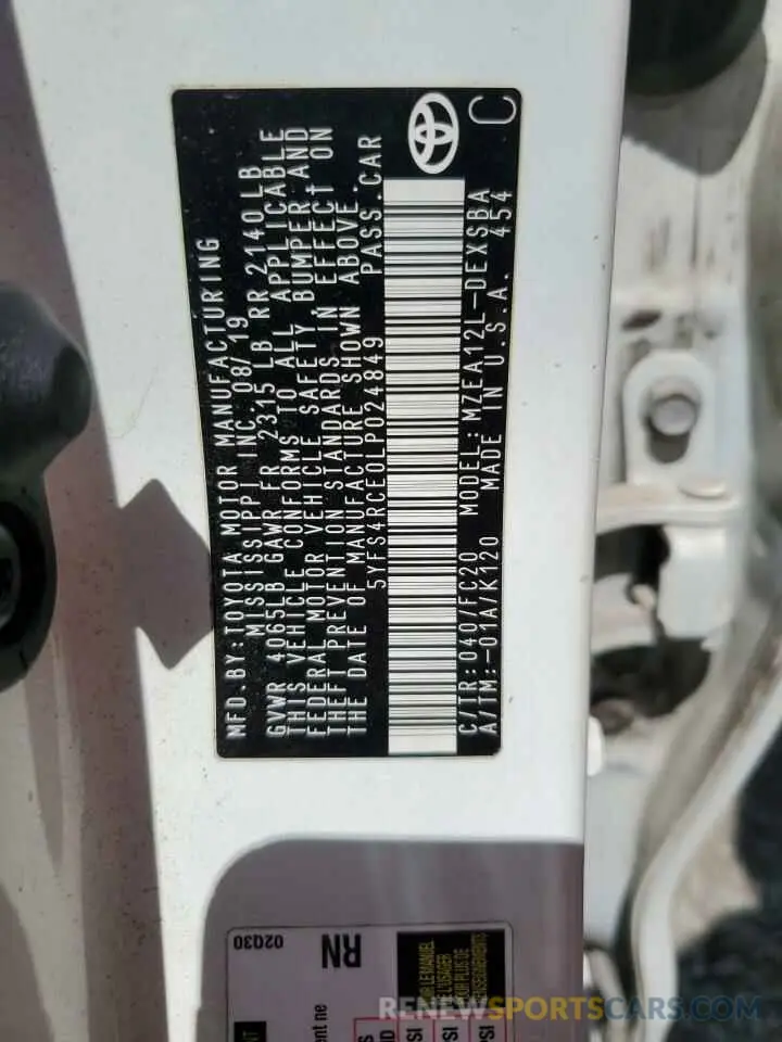 13 Фотография поврежденного автомобиля 5YFS4RCE0LP024849 TOYOTA COROLLA 2020