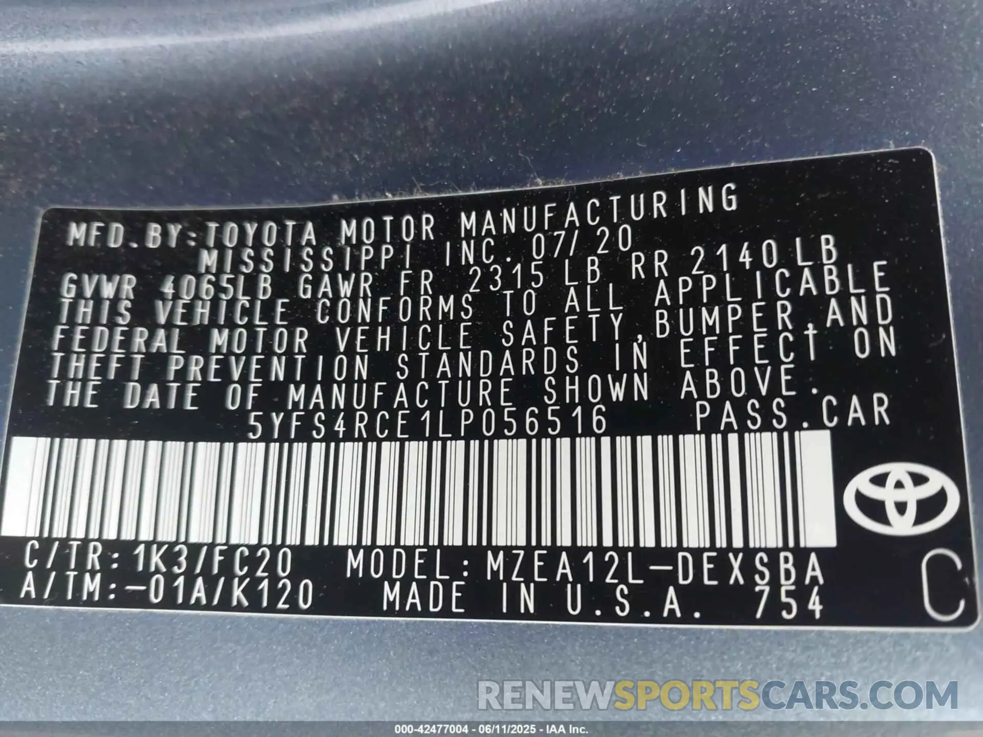 9 Photograph of a damaged car 5YFS4RCE1LP056516 TOYOTA COROLLA 2020
