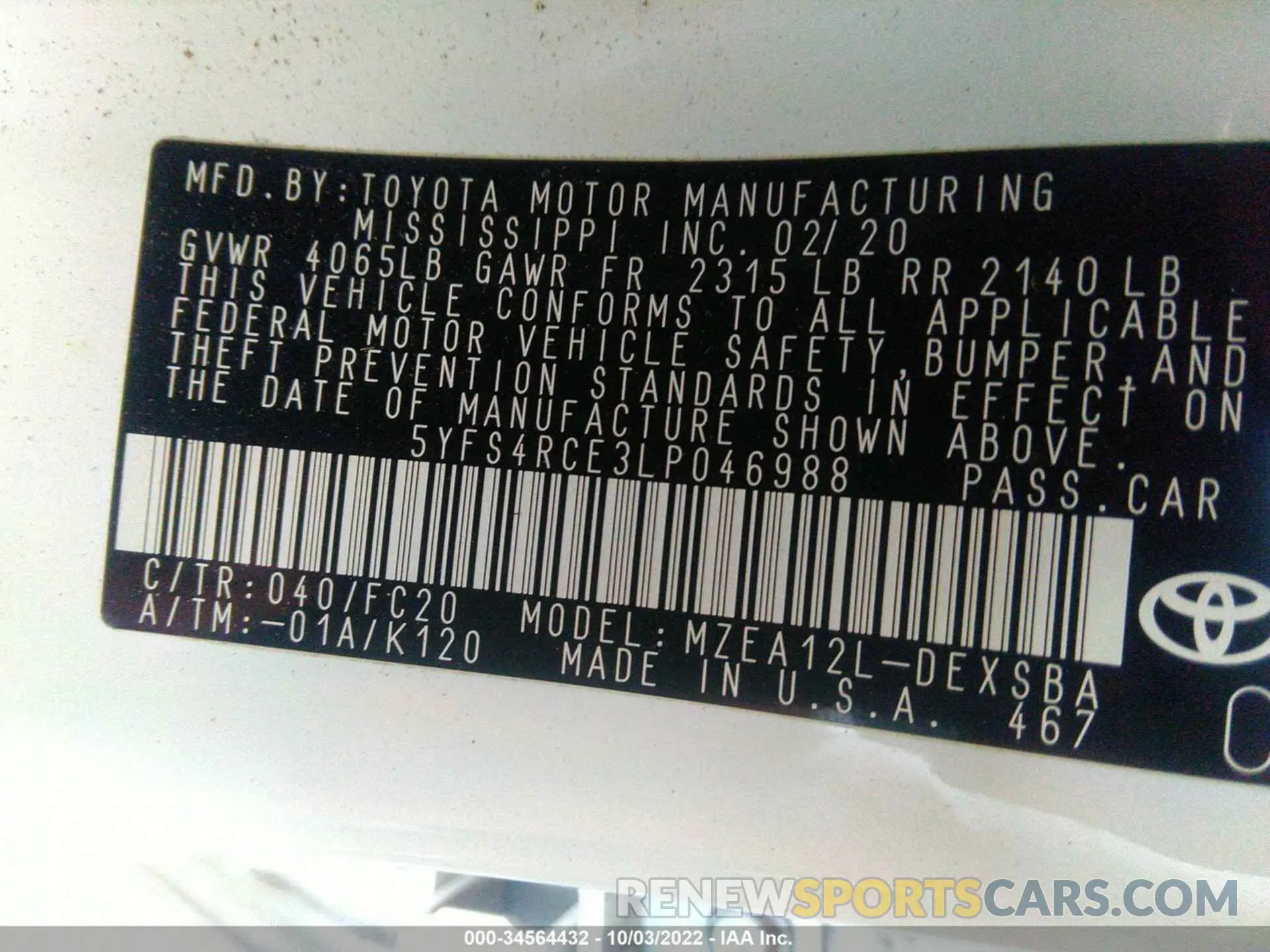 9 Фотография поврежденного автомобиля 5YFS4RCE3LP046988 TOYOTA COROLLA 2020