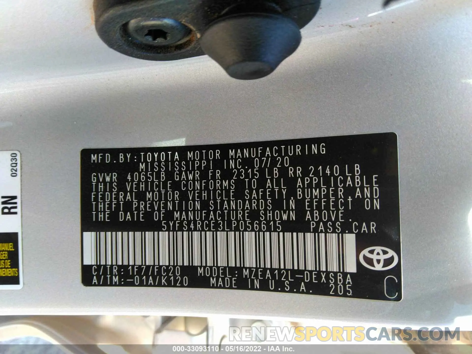 9 Фотография поврежденного автомобиля 5YFS4RCE3LP056615 TOYOTA COROLLA 2020