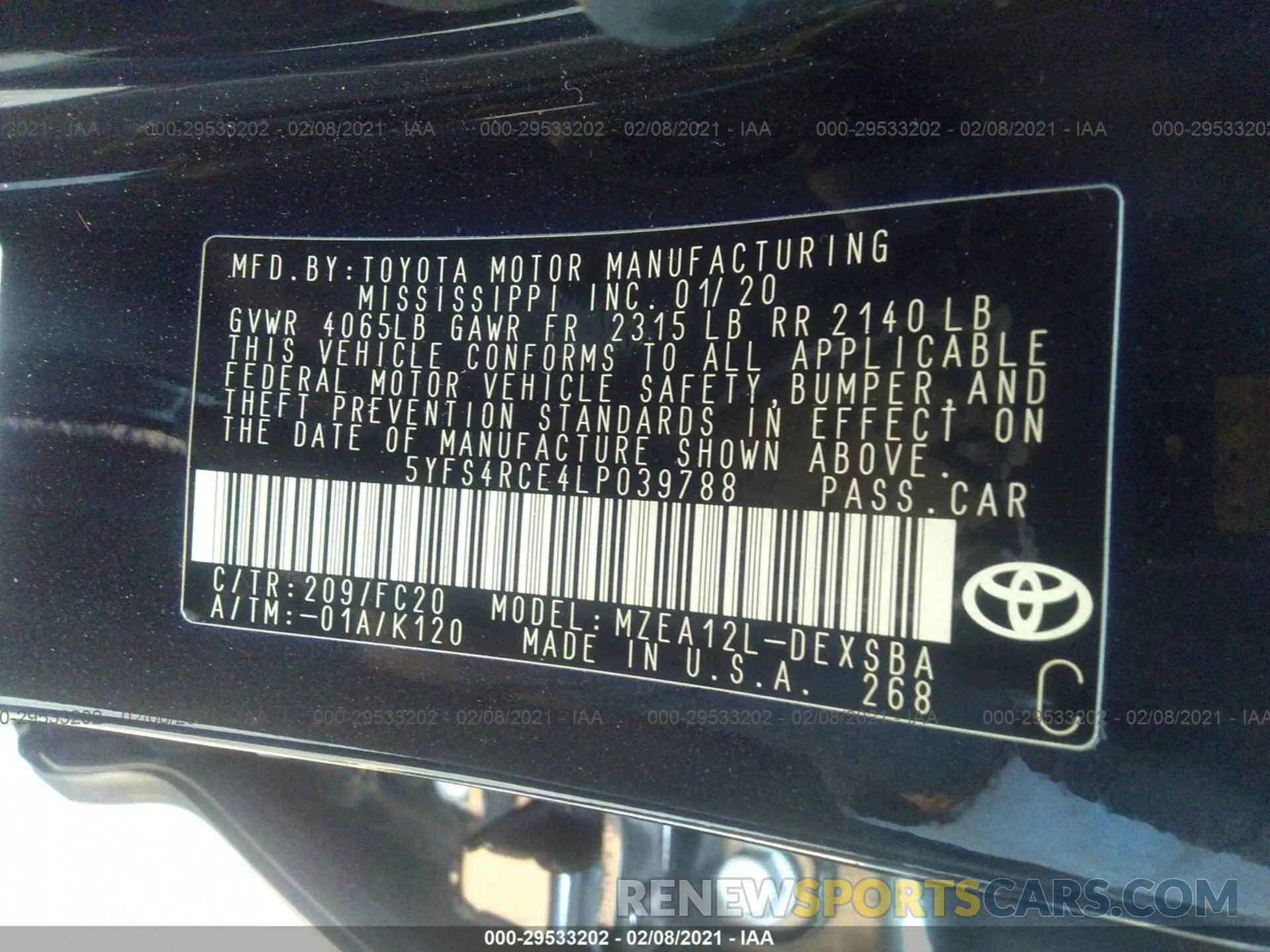 9 Photograph of a damaged car 5YFS4RCE4LP039788 TOYOTA COROLLA 2020