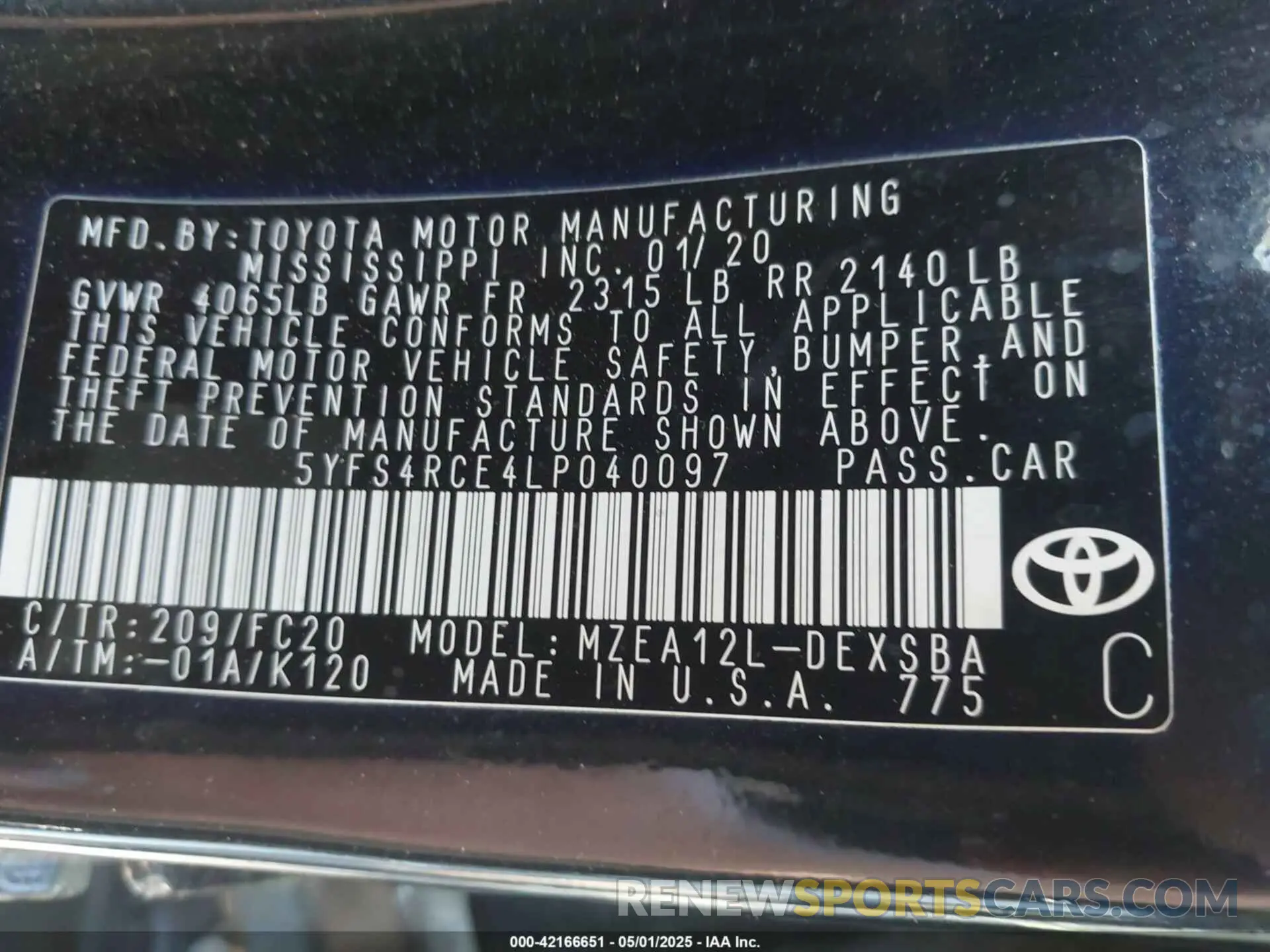 9 Фотография поврежденного автомобиля 5YFS4RCE4LP040097 TOYOTA COROLLA 2020