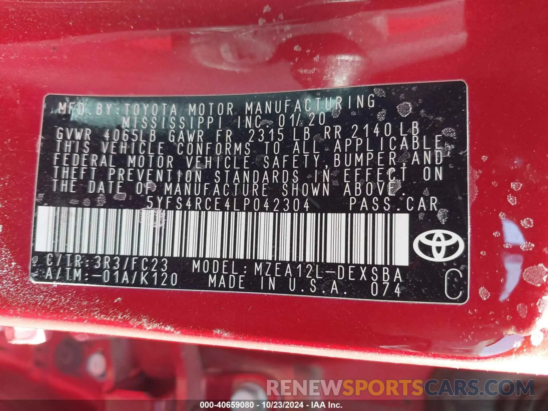 9 Photograph of a damaged car 5YFS4RCE4LP042304 TOYOTA COROLLA 2020