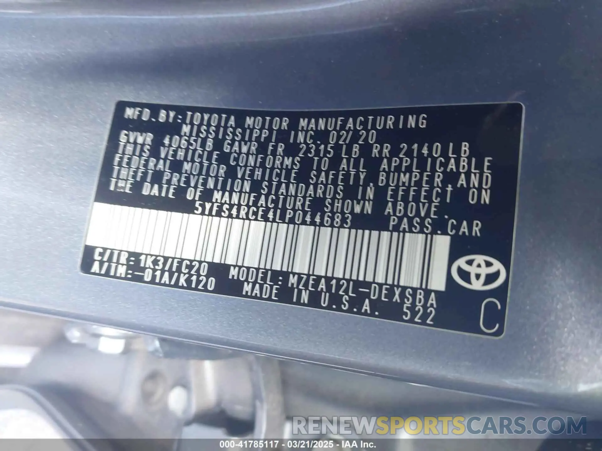 9 Photograph of a damaged car 5YFS4RCE4LP044683 TOYOTA COROLLA 2020