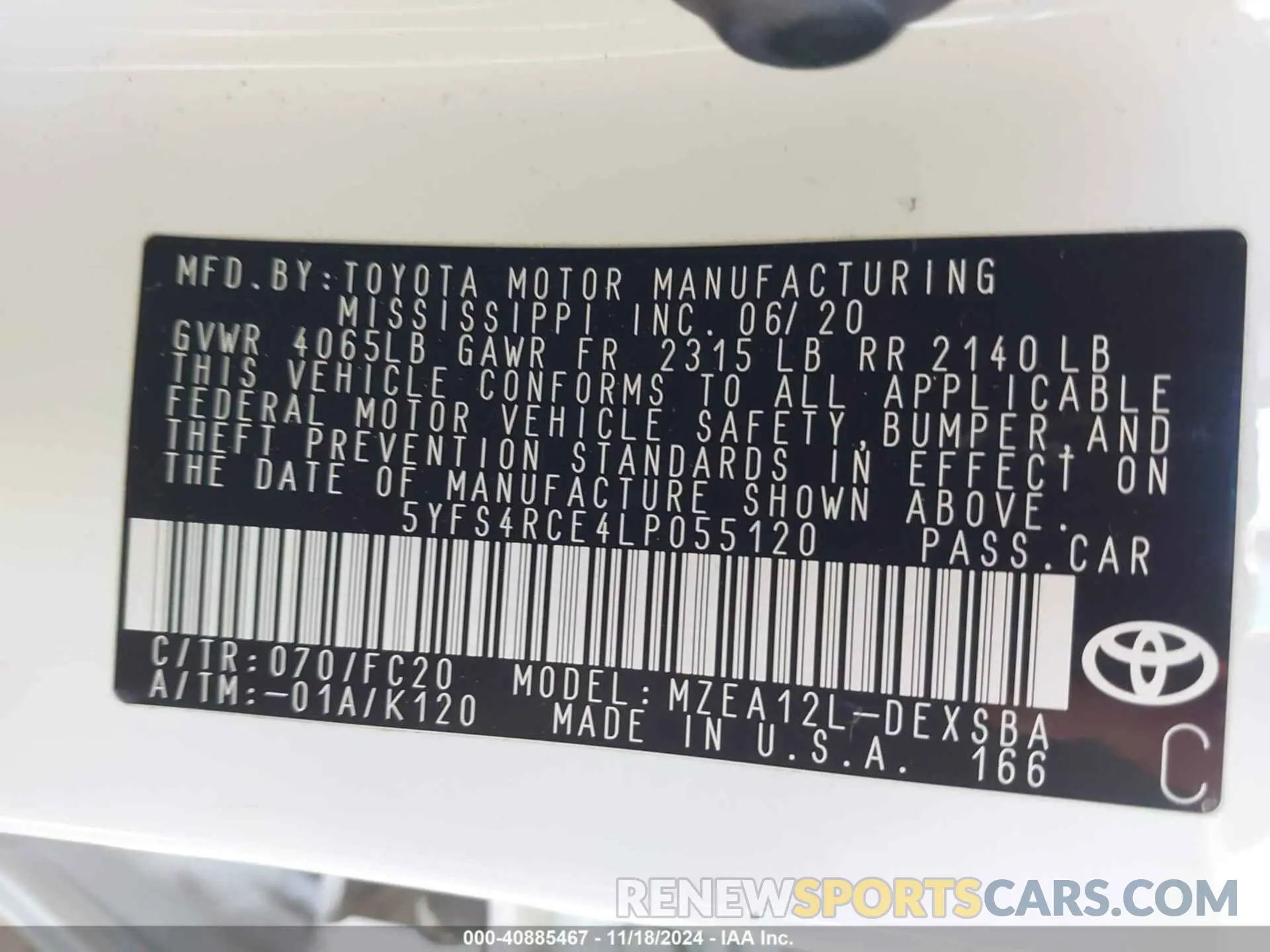 9 Photograph of a damaged car 5YFS4RCE4LP055120 TOYOTA COROLLA 2020