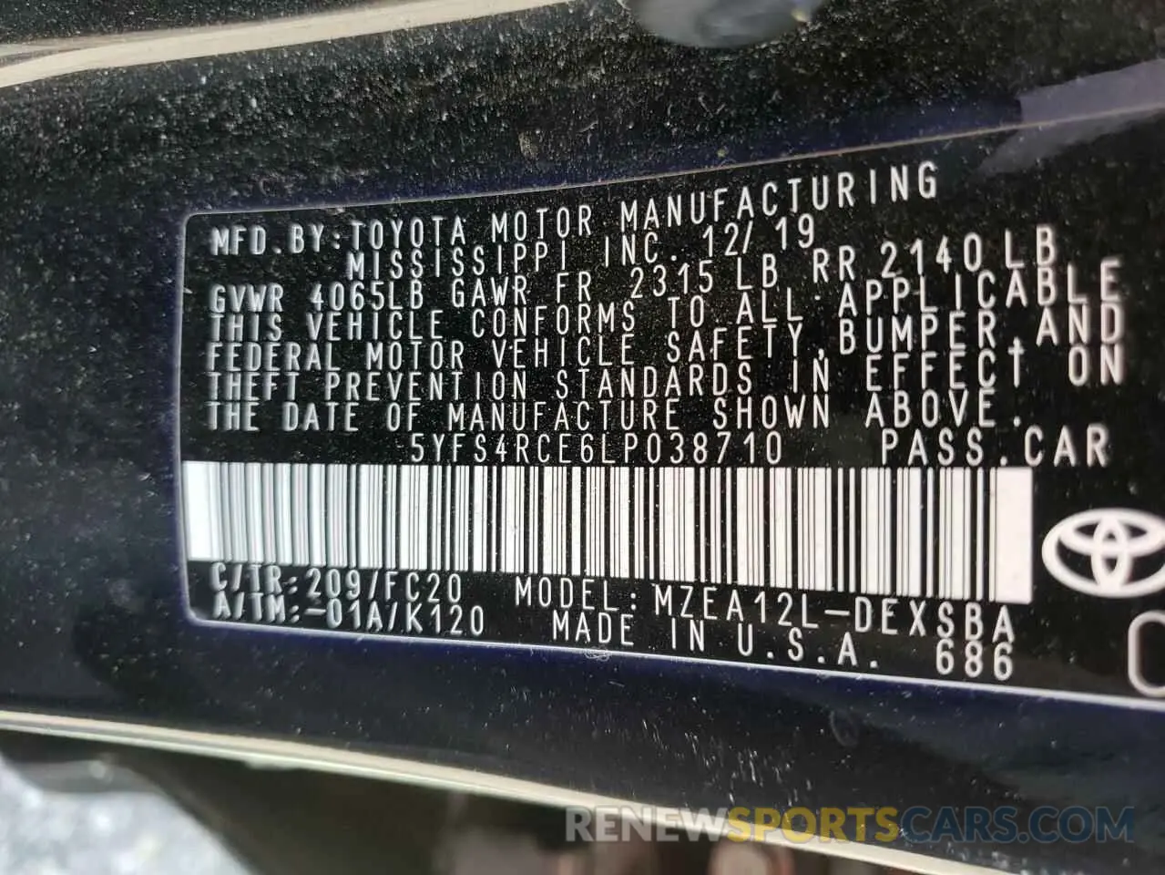 10 Photograph of a damaged car 5YFS4RCE6LP038710 TOYOTA COROLLA 2020