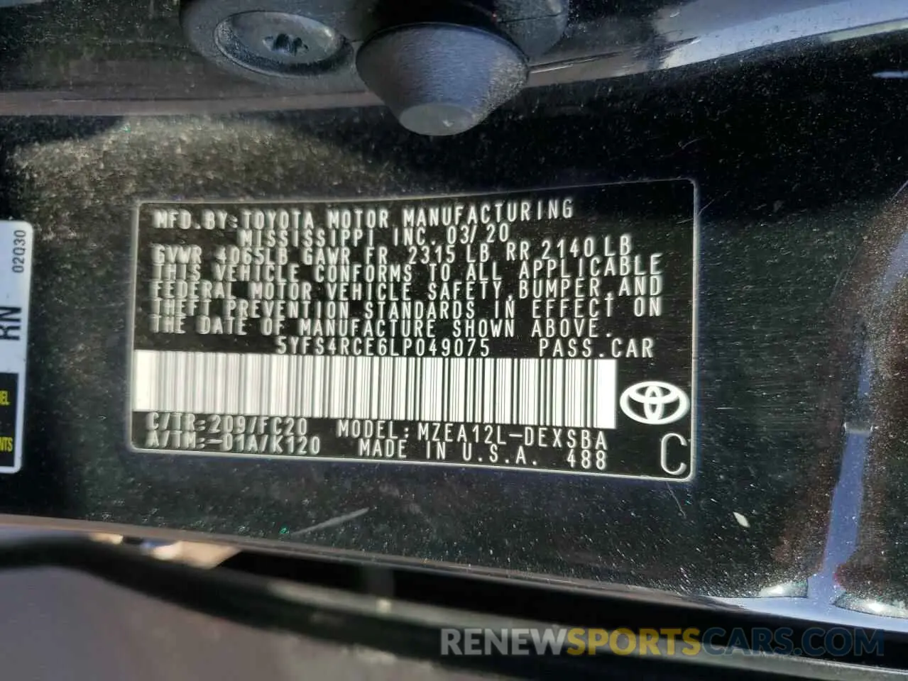 14 Photograph of a damaged car 5YFS4RCE6LP049075 TOYOTA COROLLA 2020