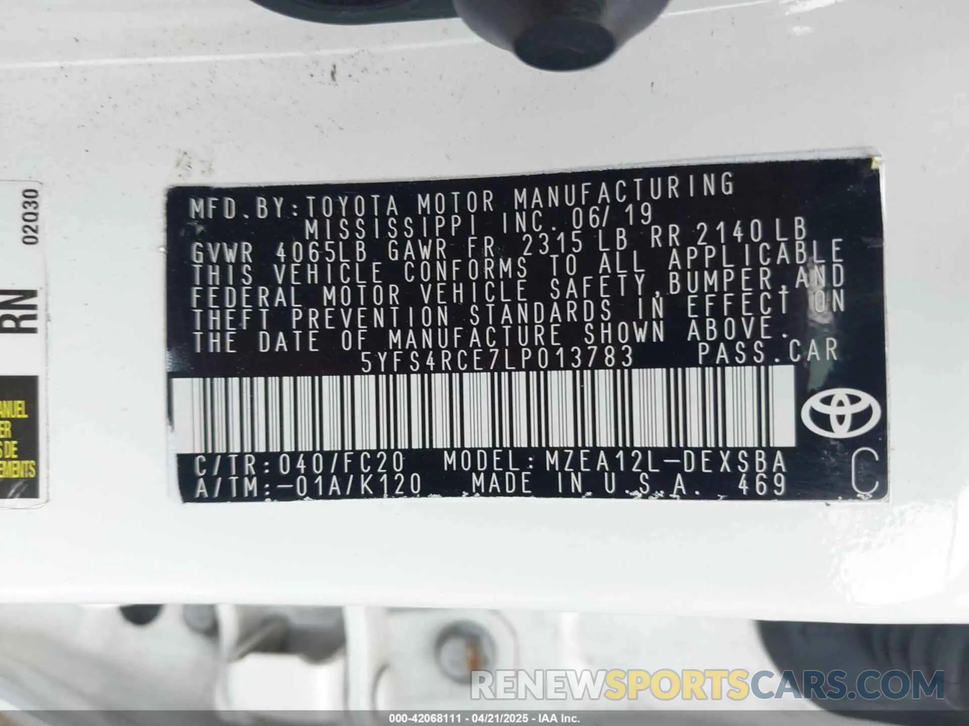9 Фотография поврежденного автомобиля 5YFS4RCE7LP013783 TOYOTA COROLLA 2020