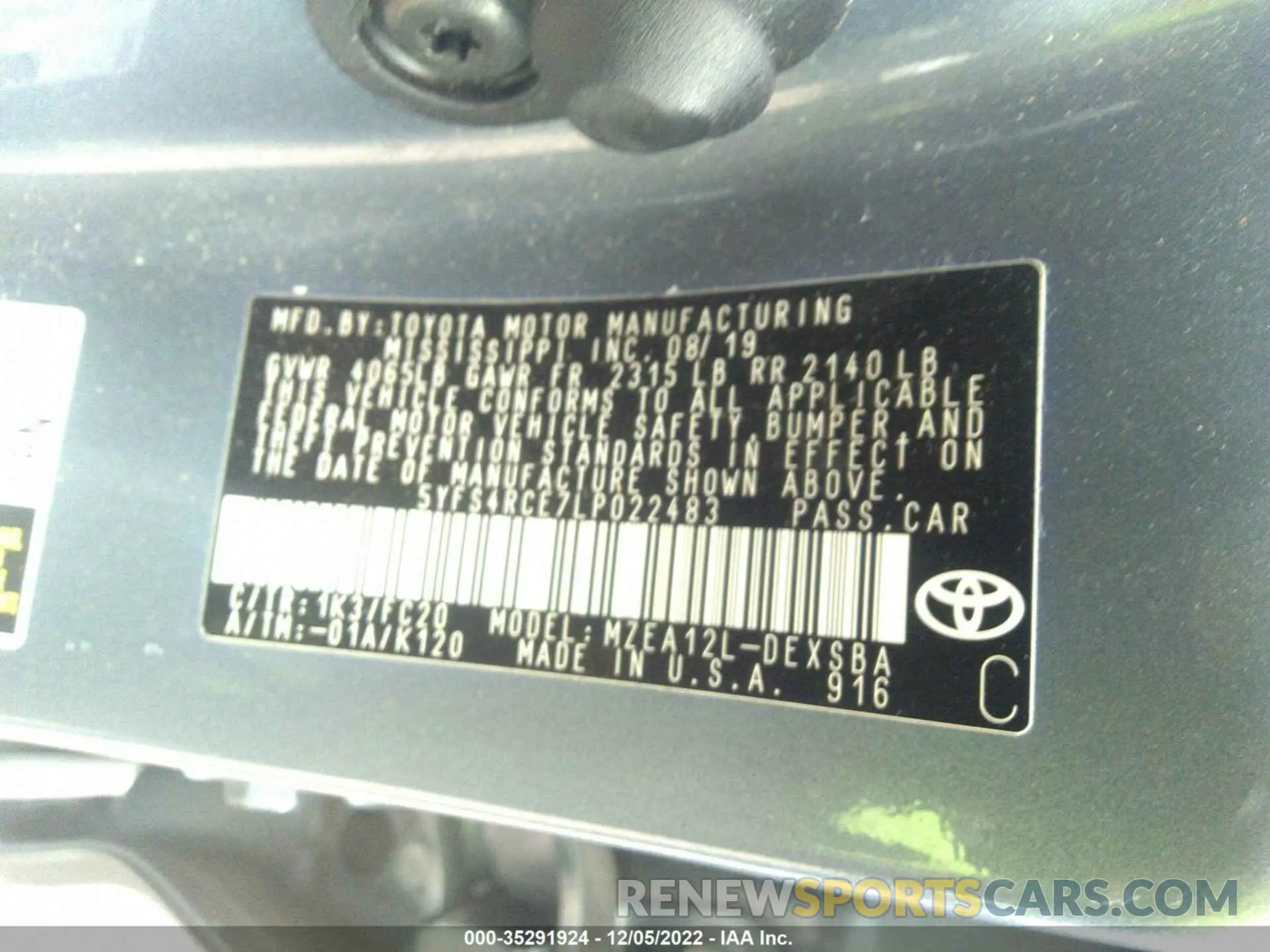 9 Photograph of a damaged car 5YFS4RCE7LP022483 TOYOTA COROLLA 2020