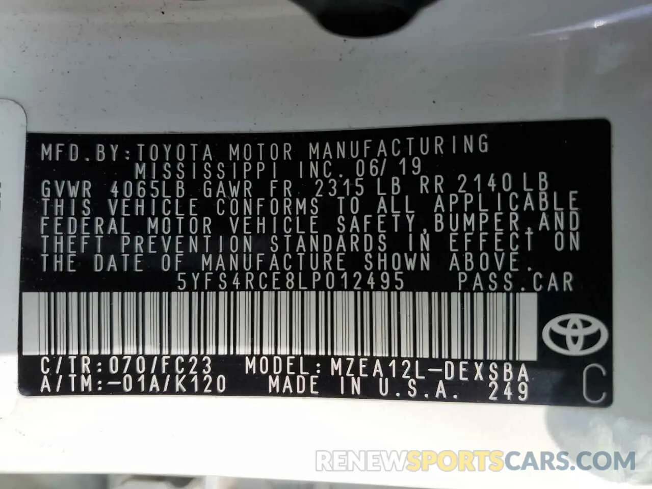 12 Фотография поврежденного автомобиля 5YFS4RCE8LP012495 TOYOTA COROLLA 2020