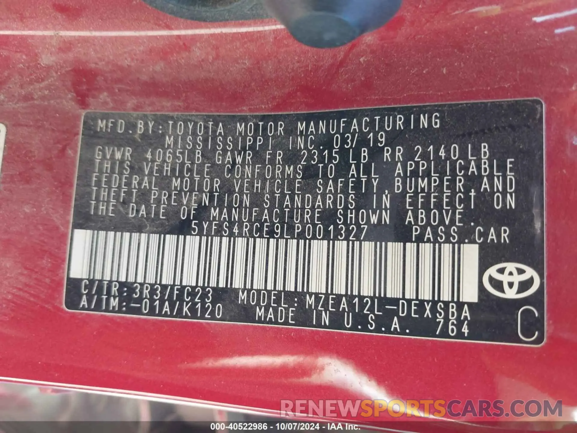 9 Фотография поврежденного автомобиля 5YFS4RCE9LP001327 TOYOTA COROLLA 2020