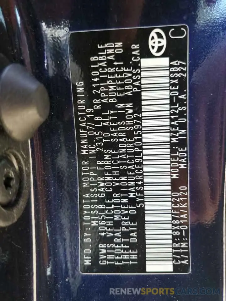 12 Фотография поврежденного автомобиля 5YFS4RCE9LP015972 TOYOTA COROLLA 2020