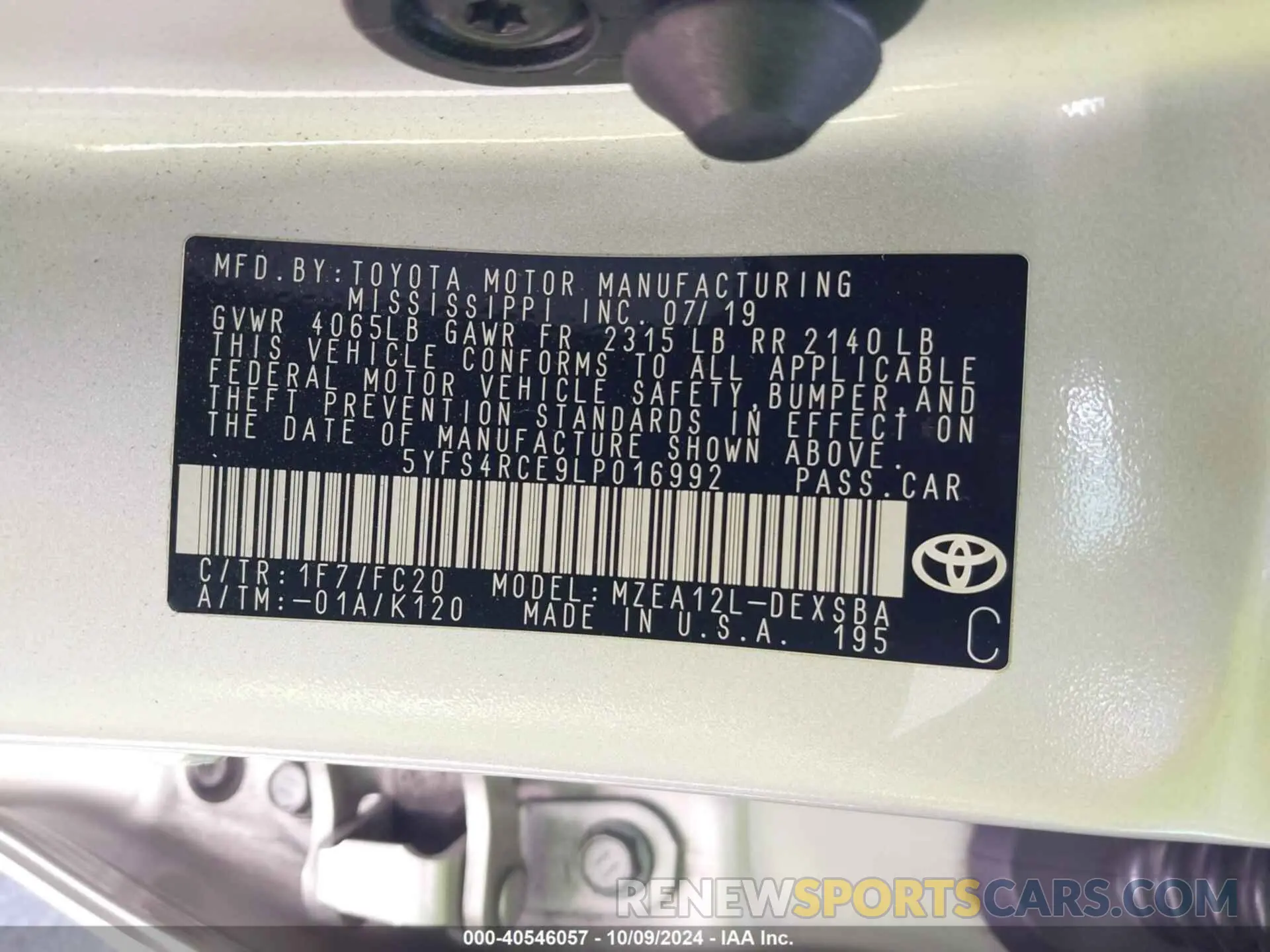 9 Фотография поврежденного автомобиля 5YFS4RCE9LP016992 TOYOTA COROLLA 2020
