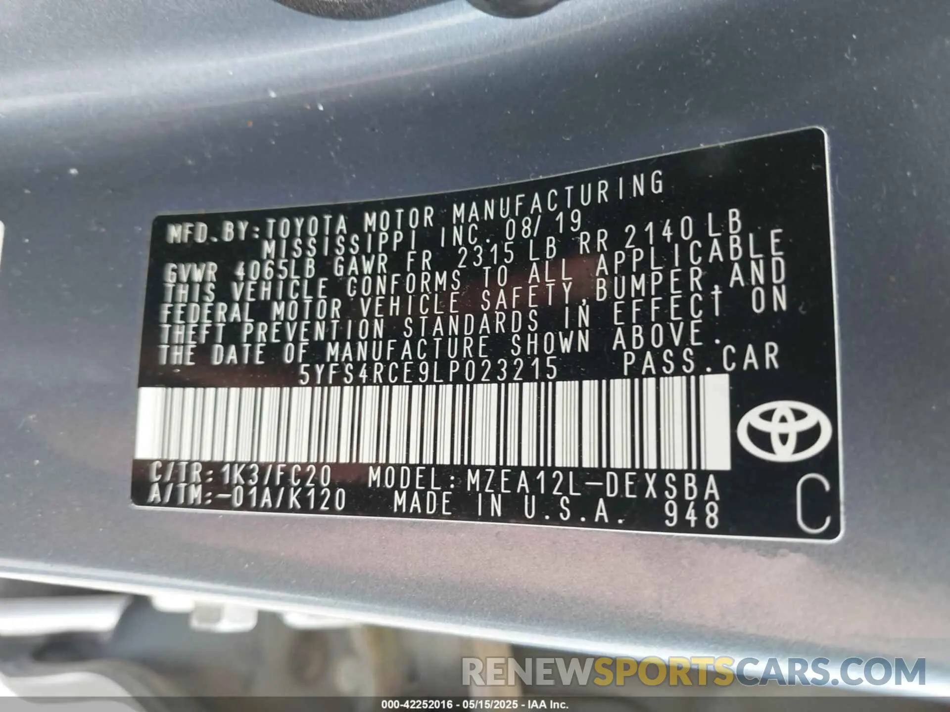 9 Фотография поврежденного автомобиля 5YFS4RCE9LP023215 TOYOTA COROLLA 2020
