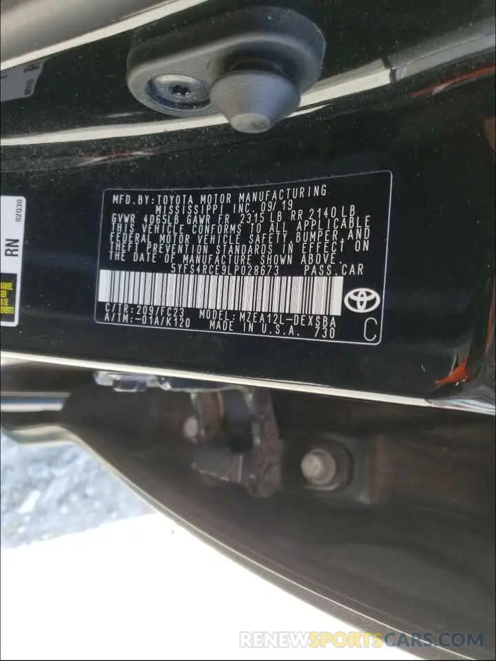 10 Photograph of a damaged car 5YFS4RCE9LP028673 TOYOTA COROLLA 2020