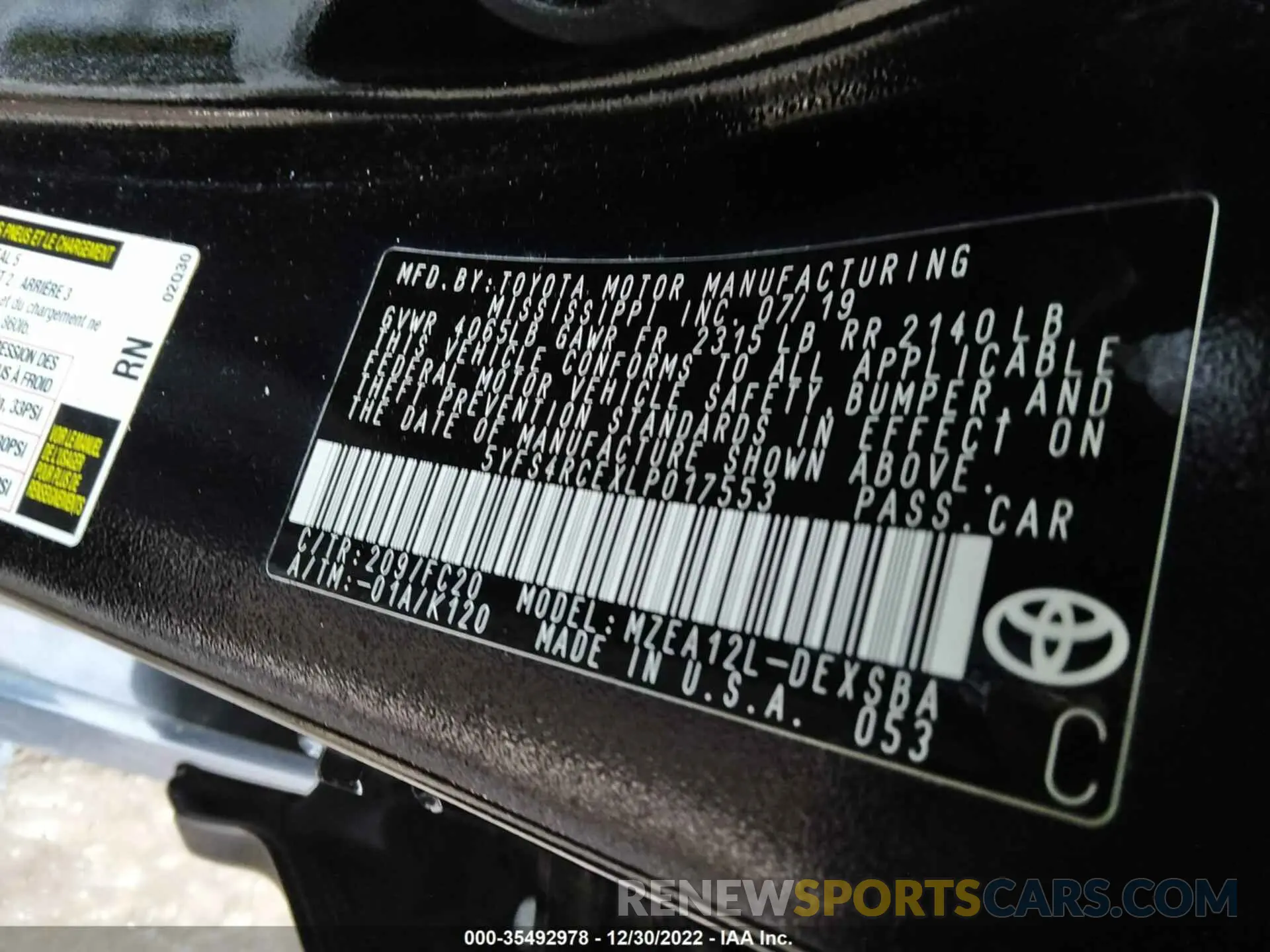 9 Фотография поврежденного автомобиля 5YFS4RCEXLP017553 TOYOTA COROLLA 2020