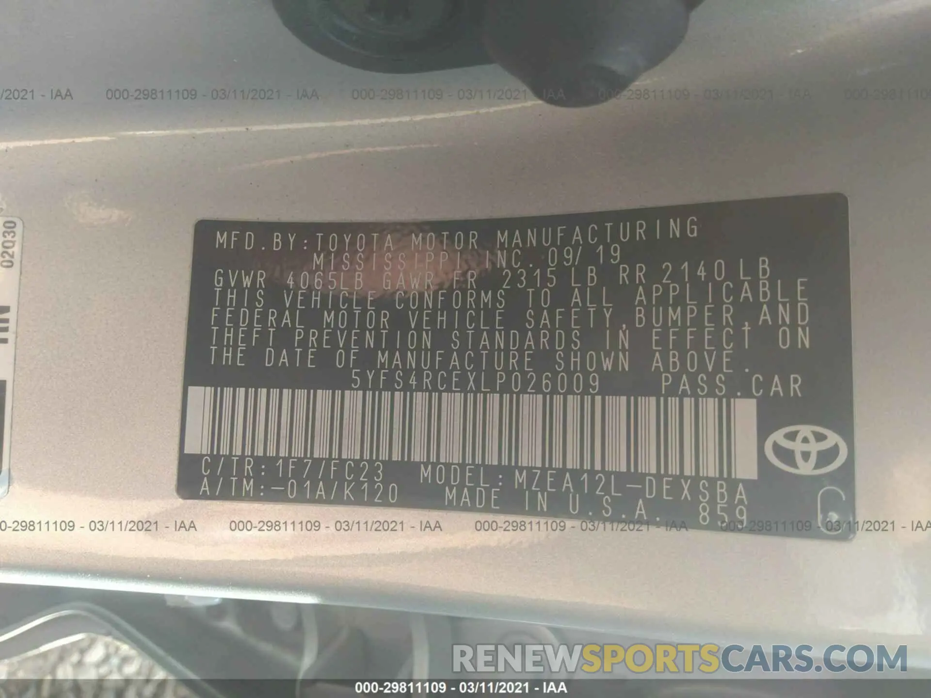 9 Photograph of a damaged car 5YFS4RCEXLP026009 TOYOTA COROLLA 2020