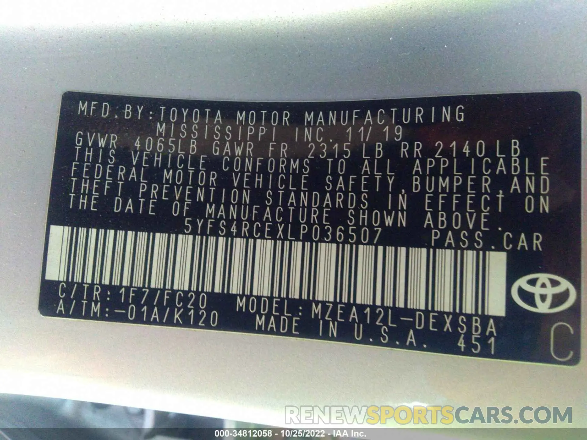 9 Photograph of a damaged car 5YFS4RCEXLP036507 TOYOTA COROLLA 2020