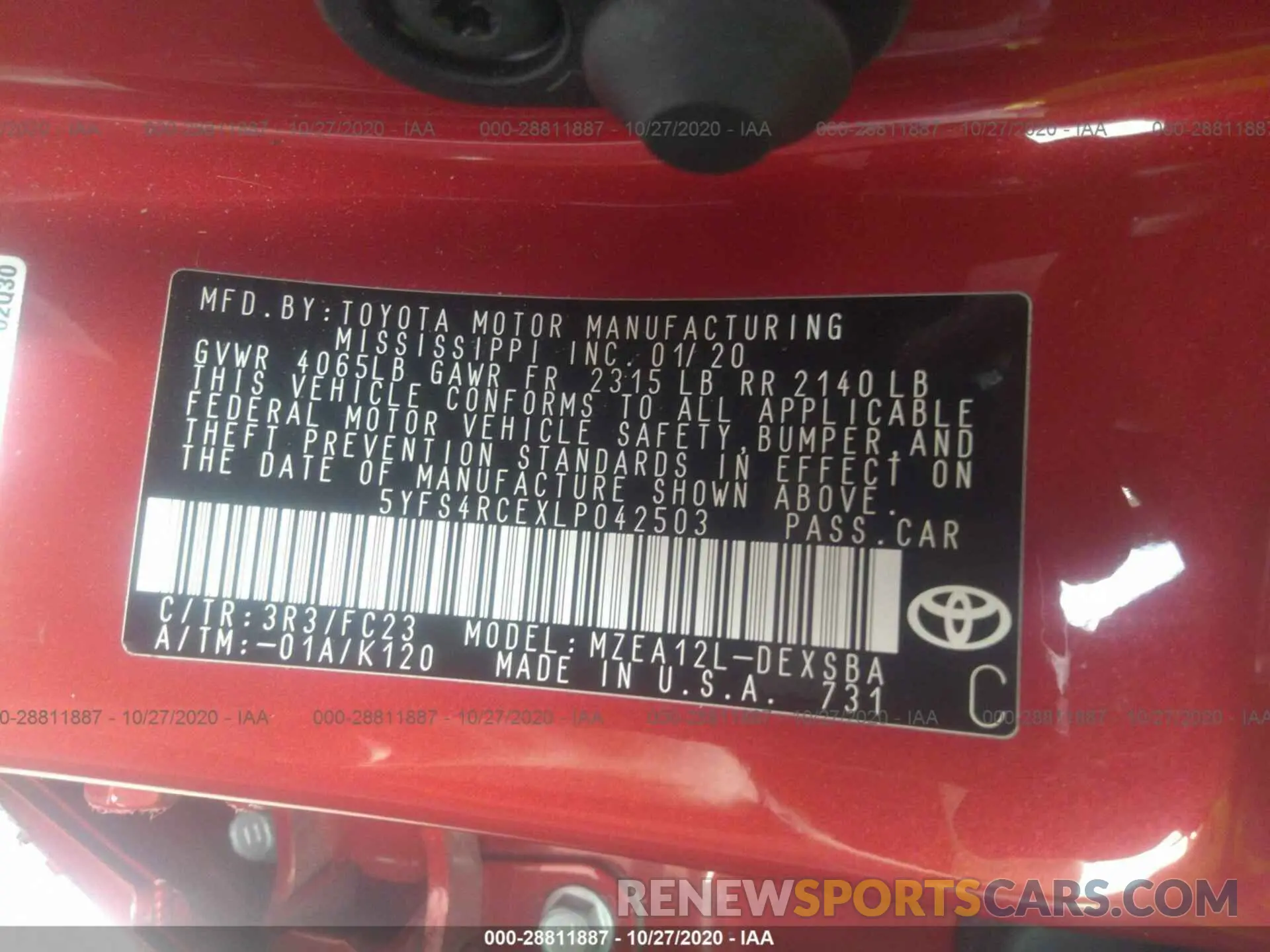 9 Photograph of a damaged car 5YFS4RCEXLP042503 TOYOTA COROLLA 2020