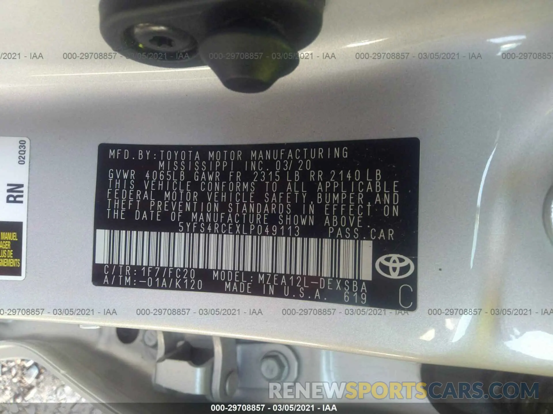 9 Photograph of a damaged car 5YFS4RCEXLP049113 TOYOTA COROLLA 2020