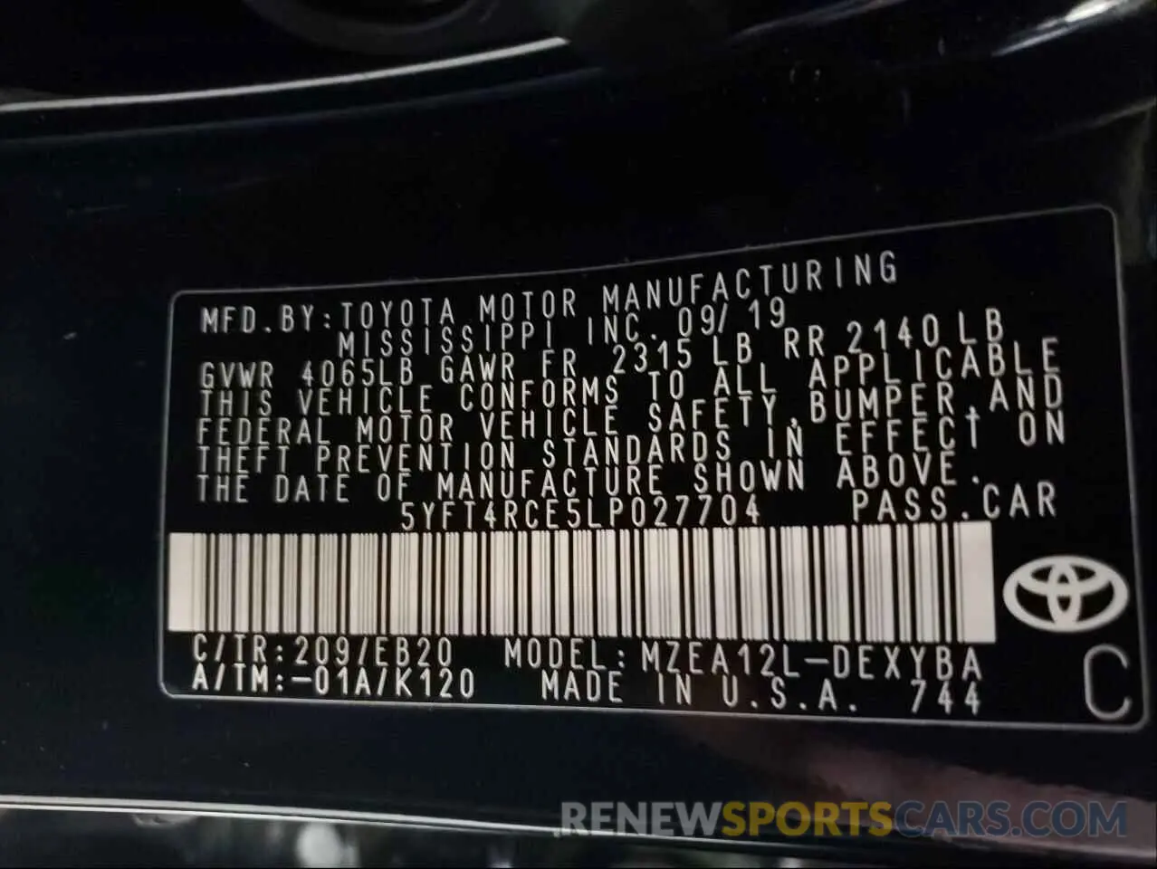 10 Photograph of a damaged car 5YFT4RCE5LP027704 TOYOTA COROLLA 2020