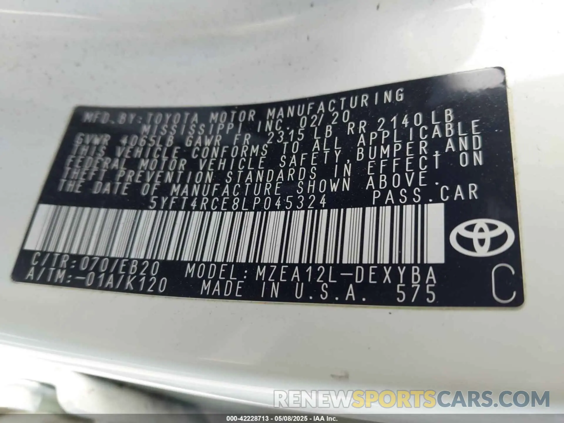 9 Фотография поврежденного автомобиля 5YFT4RCE8LP045324 TOYOTA COROLLA 2020