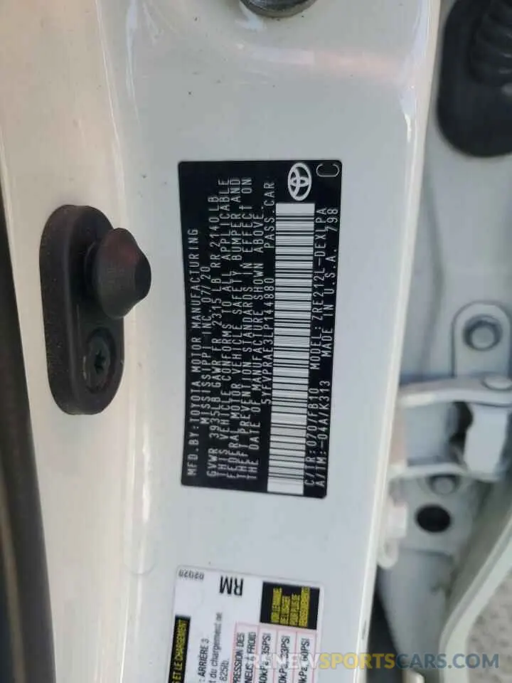 12 Photograph of a damaged car 5YFVPRAE3LP144880 TOYOTA COROLLA 2020