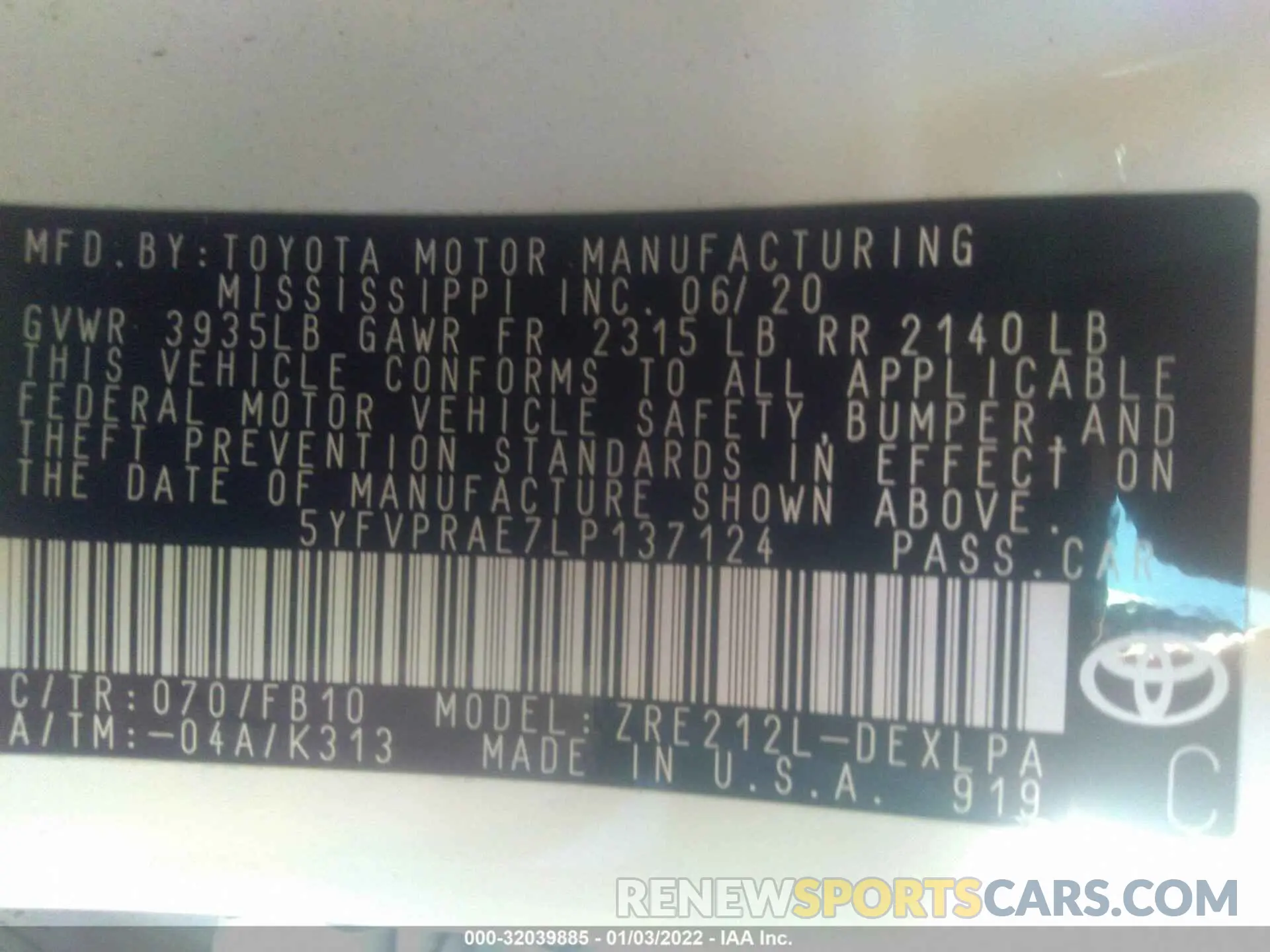 9 Photograph of a damaged car 5YFVPRAE7LP137124 TOYOTA COROLLA 2020